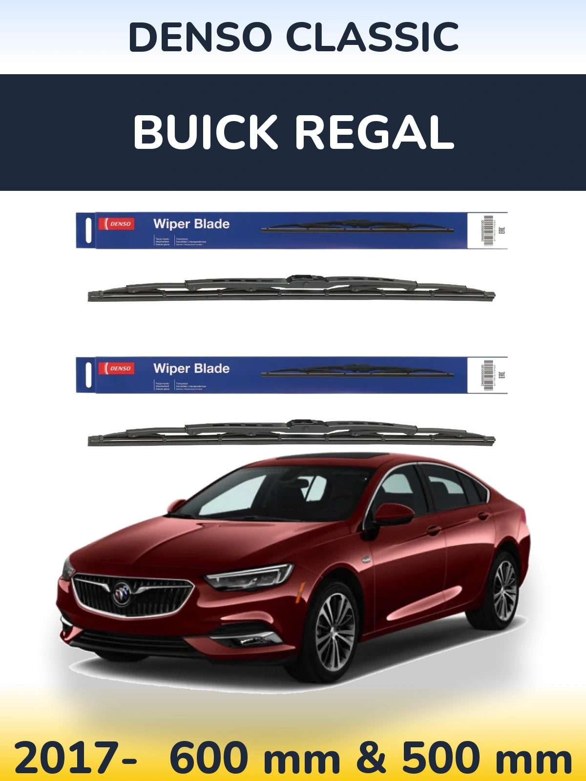 Front wiper blade set Denso Classic 600 & 500 mm for Buick Regal 2017-2026