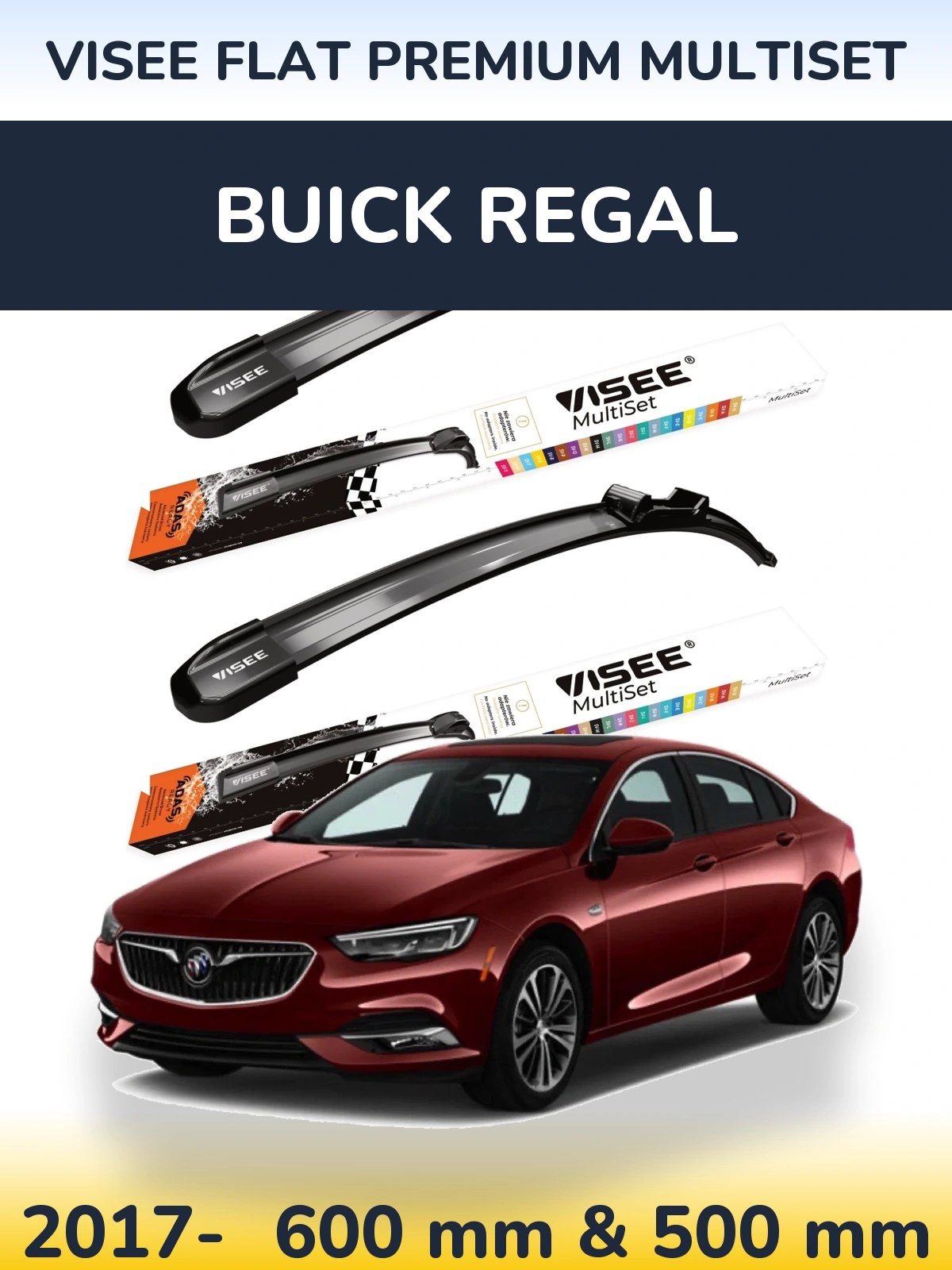 Комплект передних дворников VISEE FLAT PREMIUM MultiSet 600 & 500 мм для Buick Regal 2017-2026