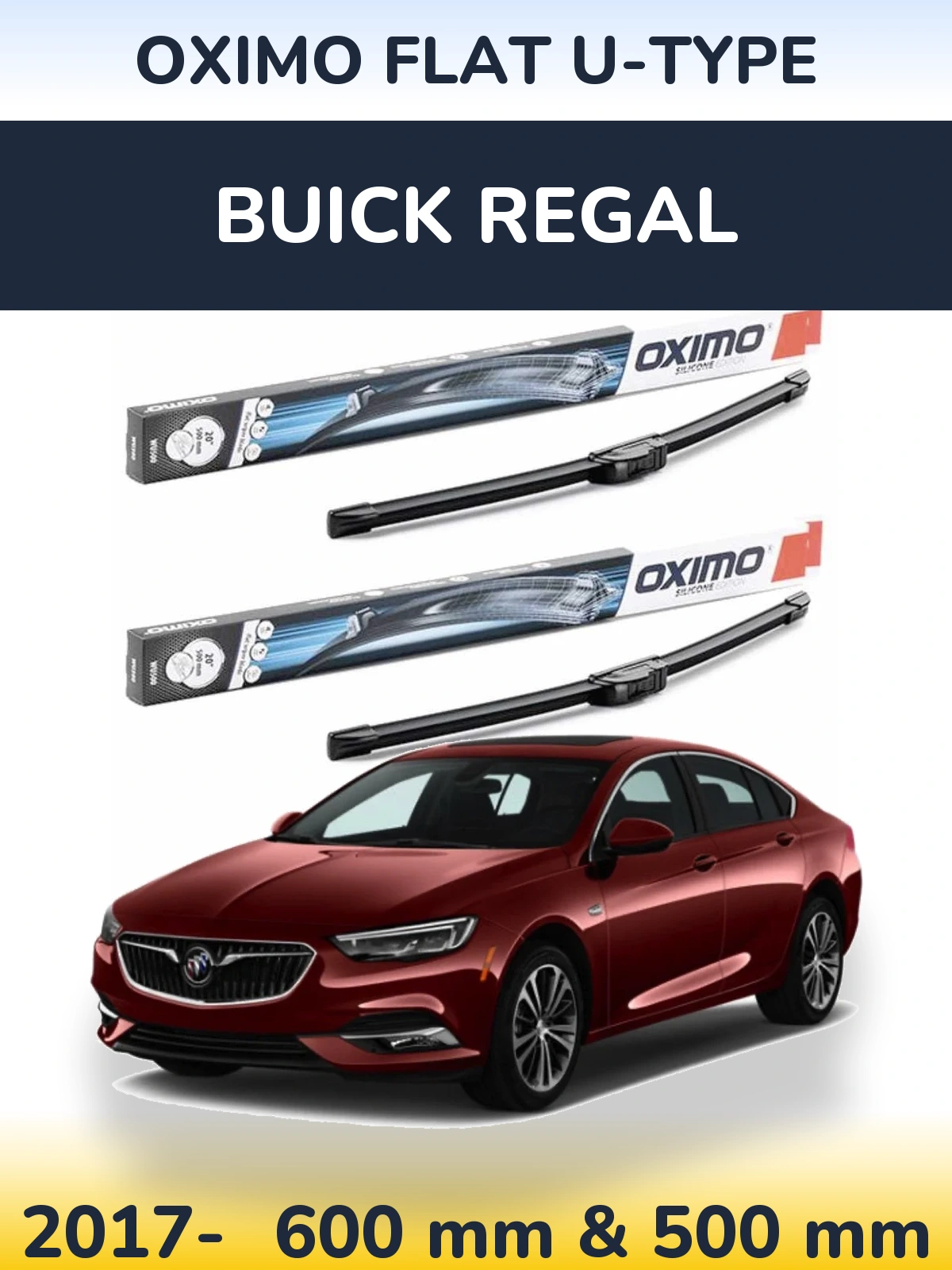 Комплект передних дворников Oximo Flat U-type 600 & 500 мм для Buick Regal 2017-2026