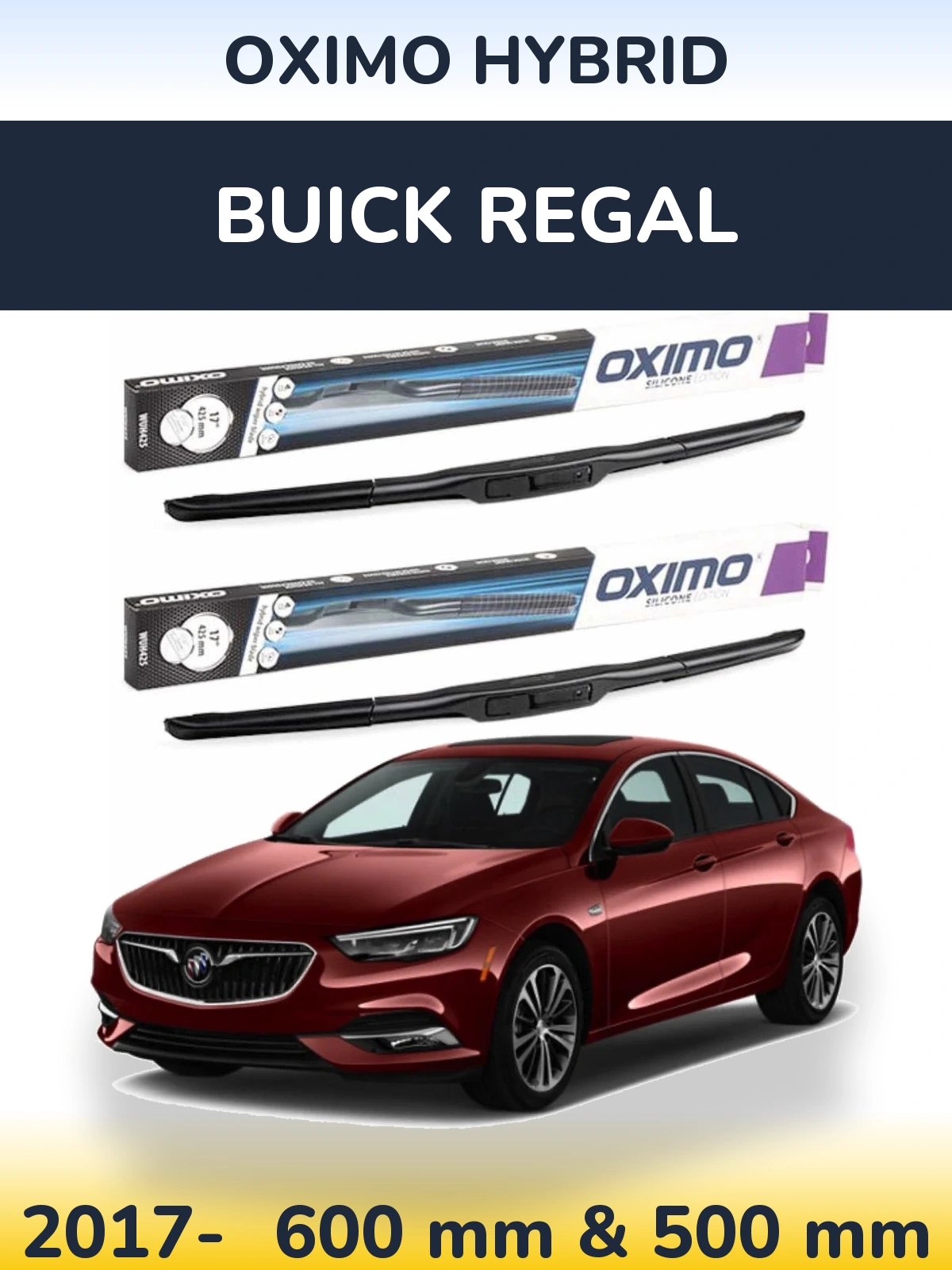 Комплект передних дворников Oximo Hybrid 600 & 500 мм для Buick Regal 2017-2026