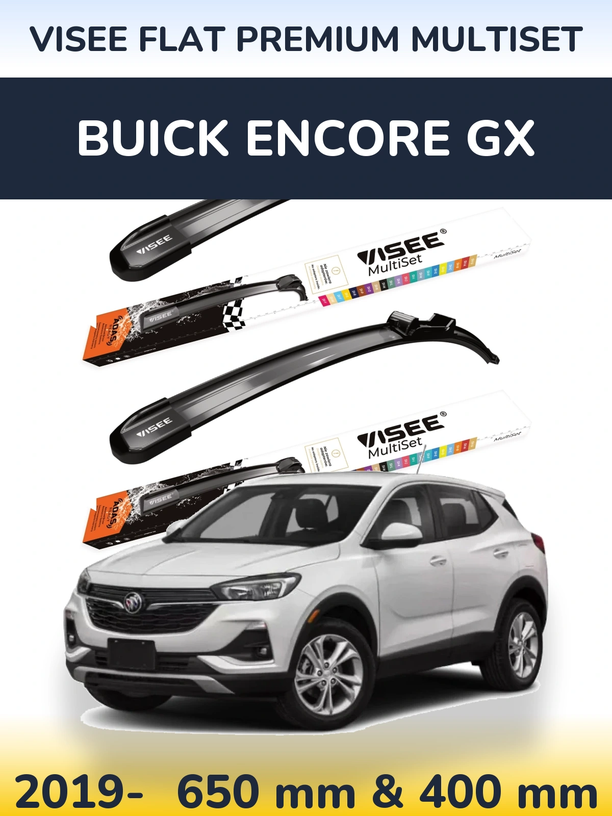 Komplet przednich wycieraczek VISEE FLAT PREMIUM MultiSet 650 & 400 mm do Buick Encore GX 2019-2026