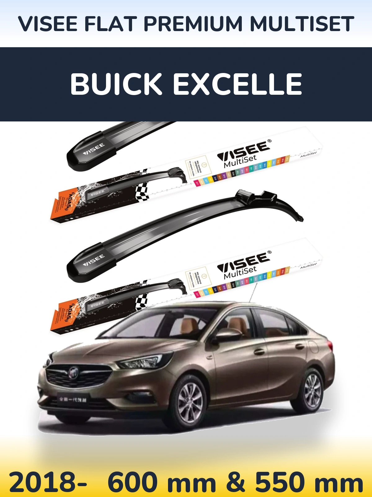 Komplet przednich wycieraczek VISEE FLAT PREMIUM MultiSet 600 & 550 mm do Buick Excelle 2018-2026
