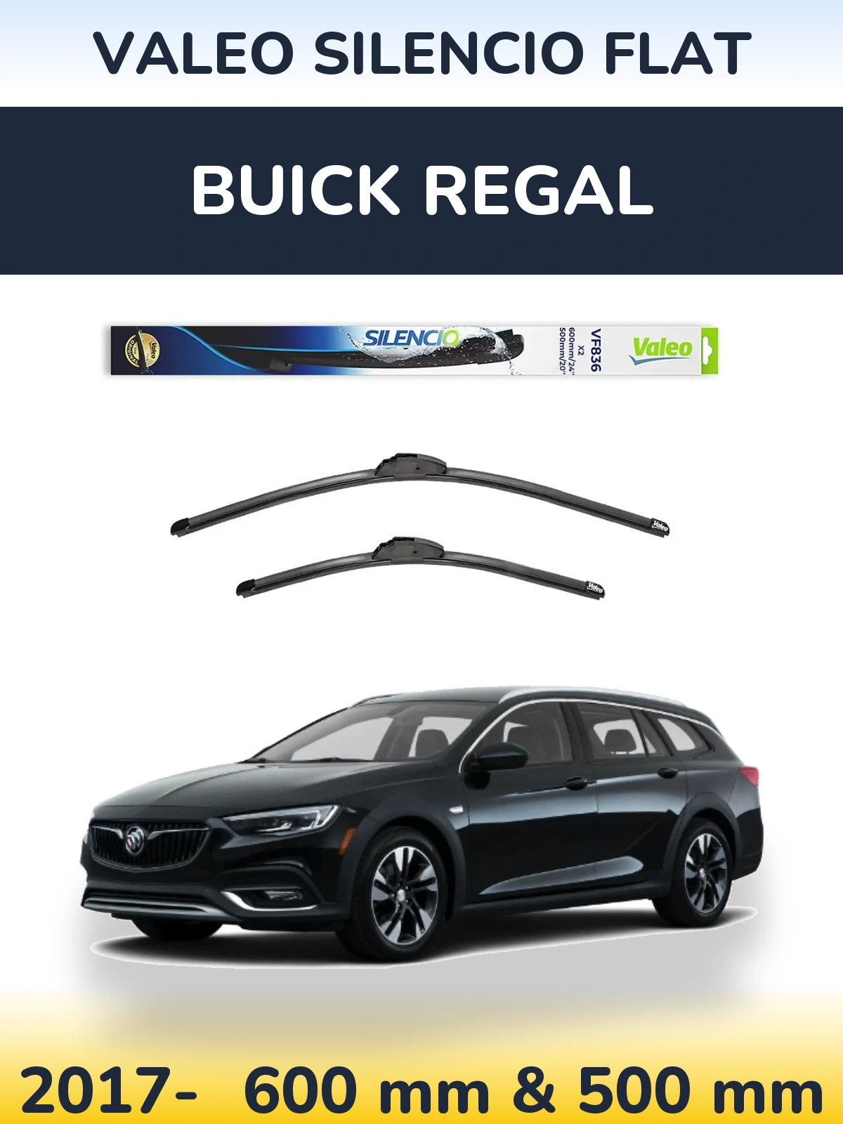 Komplet przednich wycieraczek Valeo Silencio Flat 600 & 500 mm do Buick Regal 2017-2026