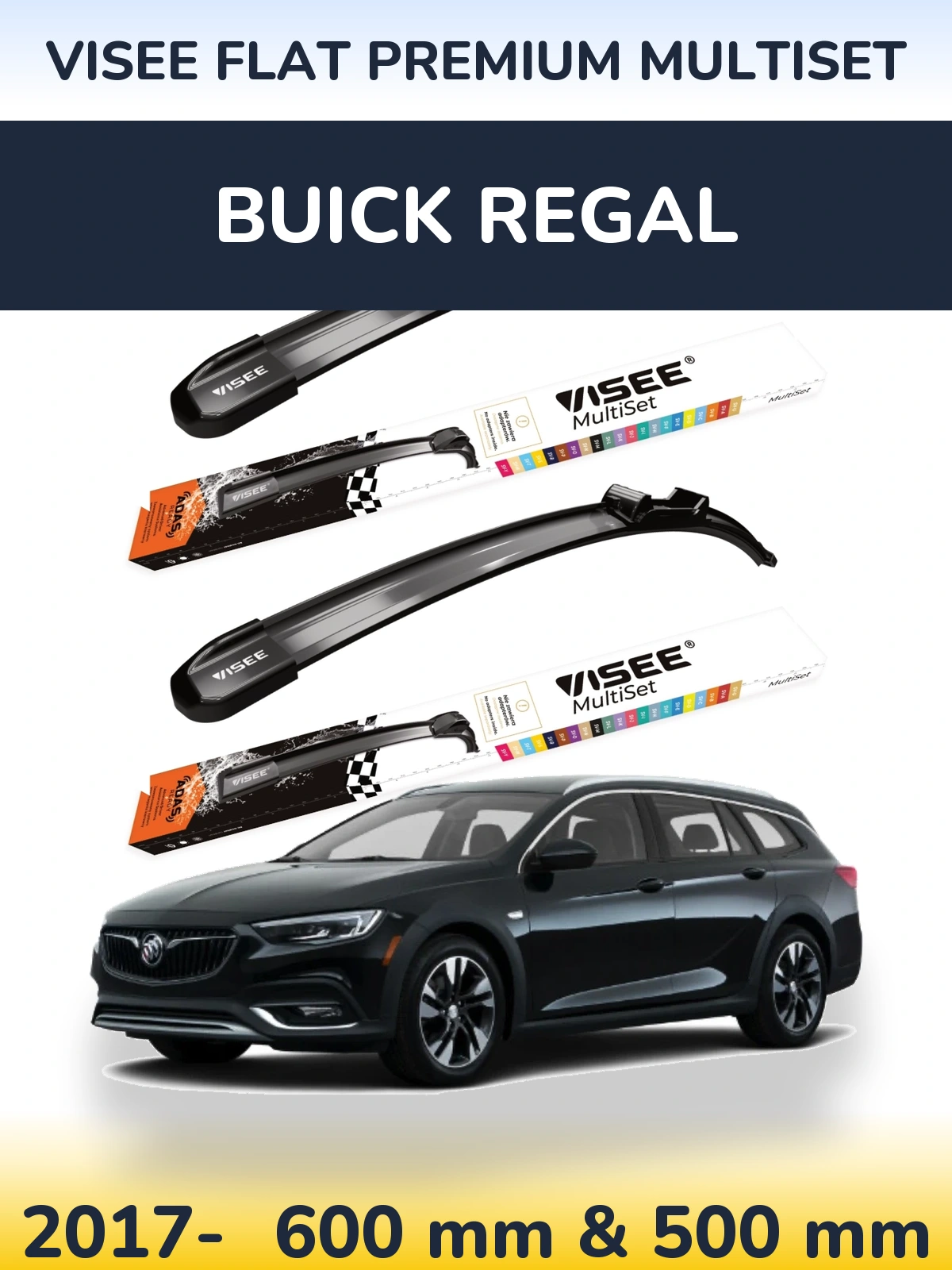 Комплект передних дворников VISEE FLAT PREMIUM MultiSet 600 & 500 мм для Buick Regal 2017-2026