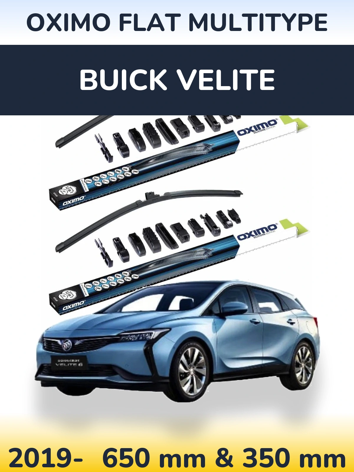 Komplet przednich wycieraczek Oximo Flat MultiType 650 & 350 mm do Buick Velite 2019-2026