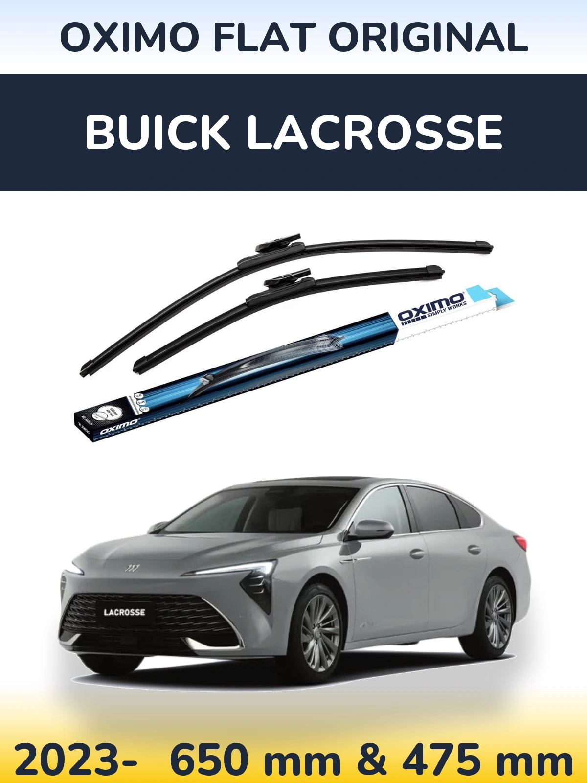 Front wiper blade set Oximo Flat Original 650 & 475 mm for Buick LaCrosse 2023-2026