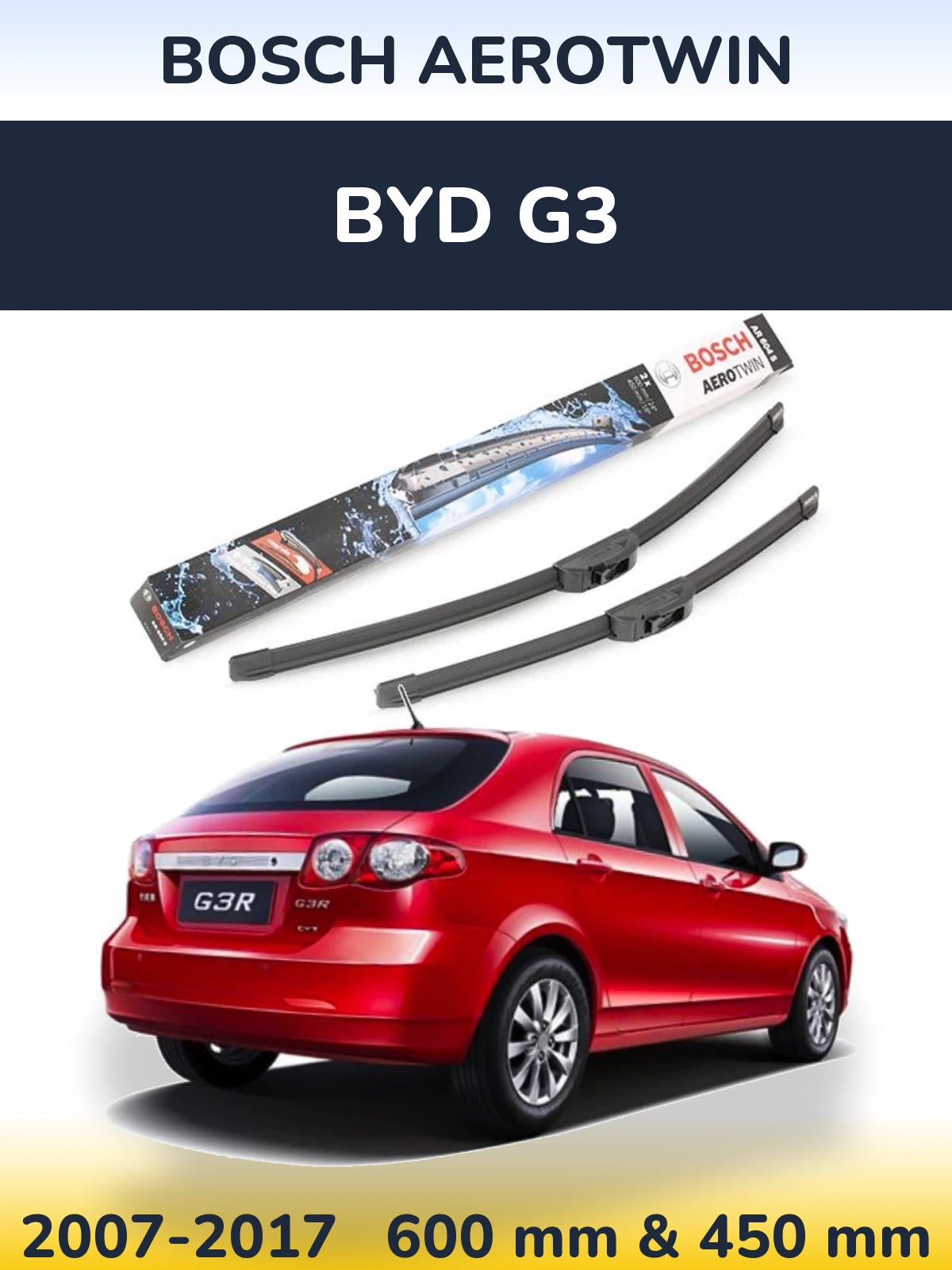 Комплект передніх щіток BOSCH AeroTwin 600 & 450 мм для BYD G3 2007-2017