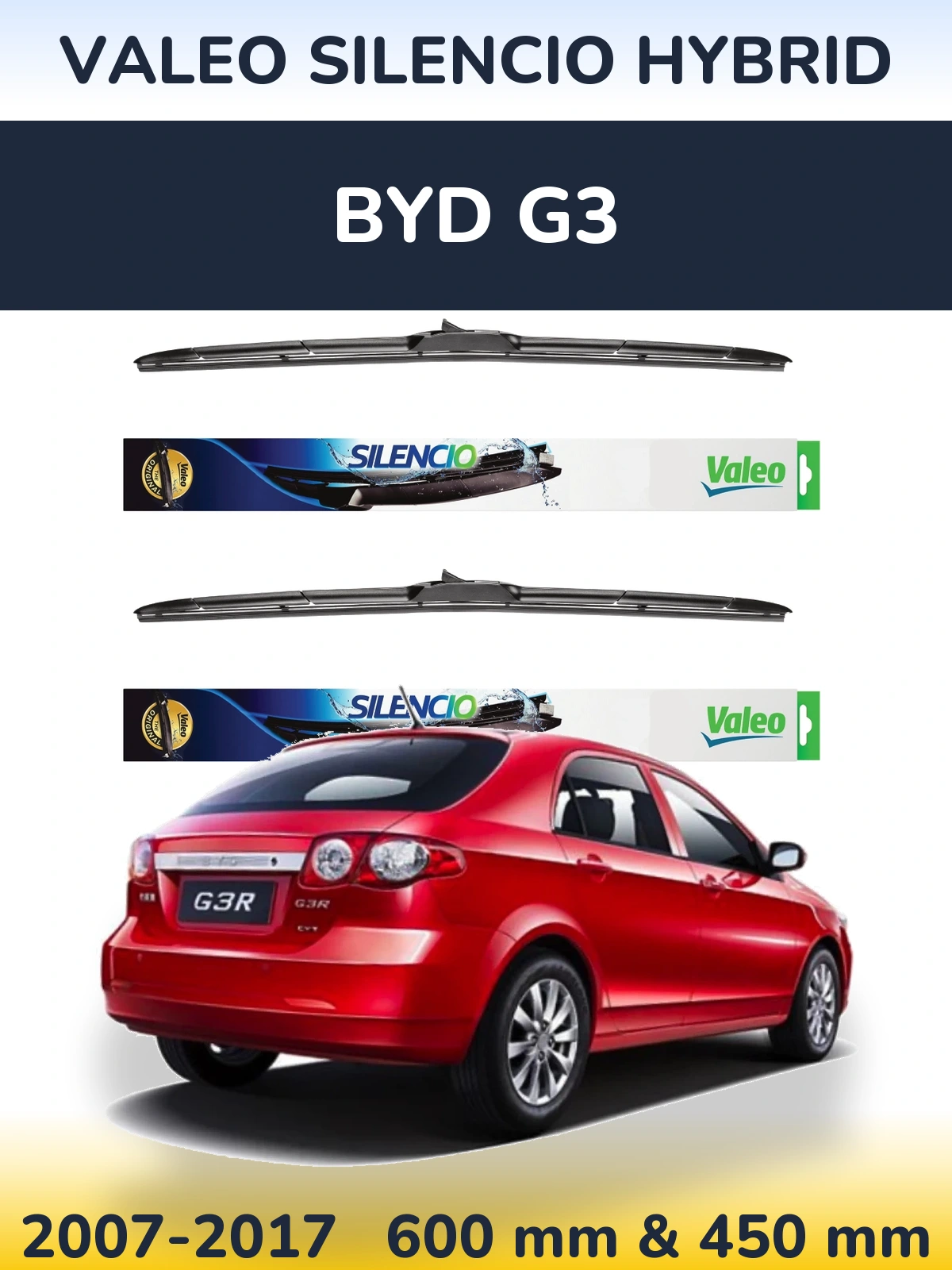 Комплект передних дворников Valeo Silencio Hybrid 600 & 450 мм для BYD G3 2007-2017