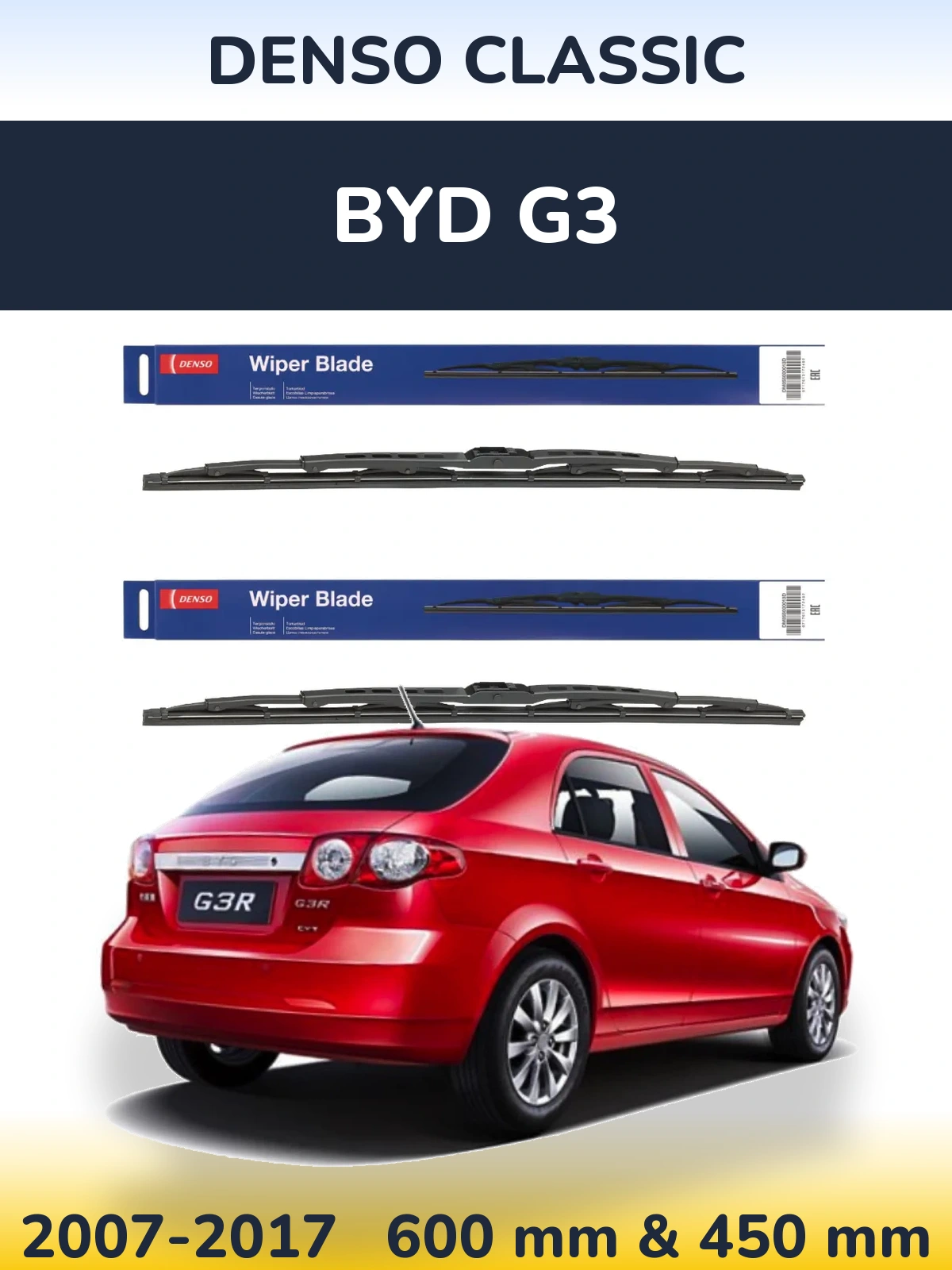 Komplet przednich wycieraczek Denso Classic 600 & 450 mm do BYD G3 2007-2017