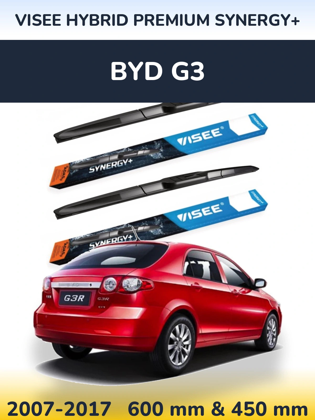 Komplet przednich wycieraczek VISEE HYBRID PREMIUM SYNERGY+ 600 & 450 mm do BYD G3 2007-2017