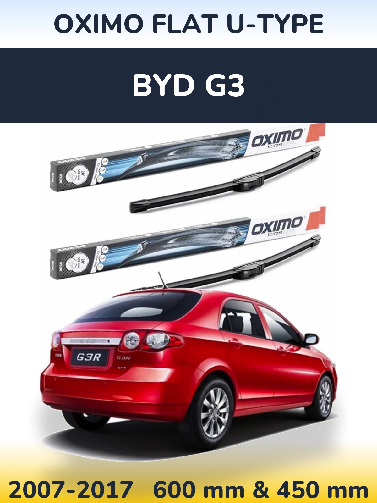 Komplet przednich wycieraczek Oximo Flat U-type 600 & 450 mm do BYD G3 2007-2017