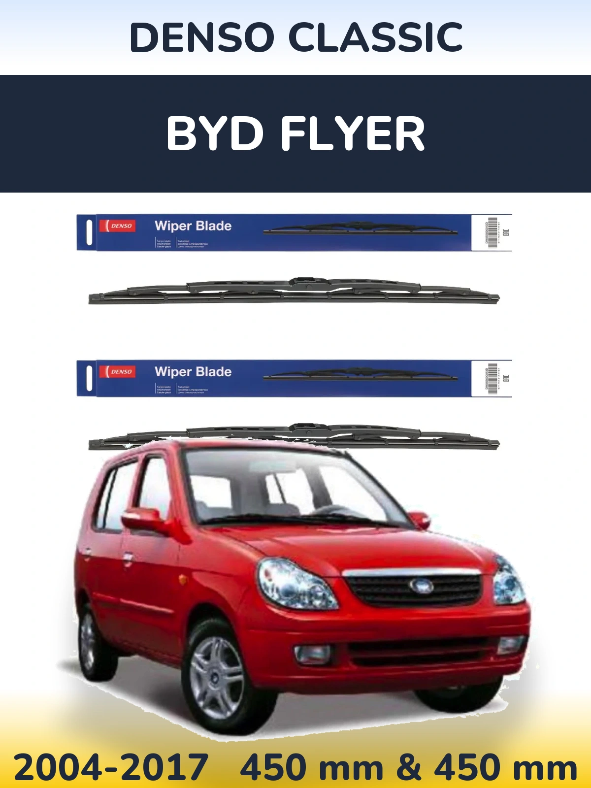 Komplet przednich wycieraczek Denso Classic 450 & 450 mm do BYD Flyer 2004-2017