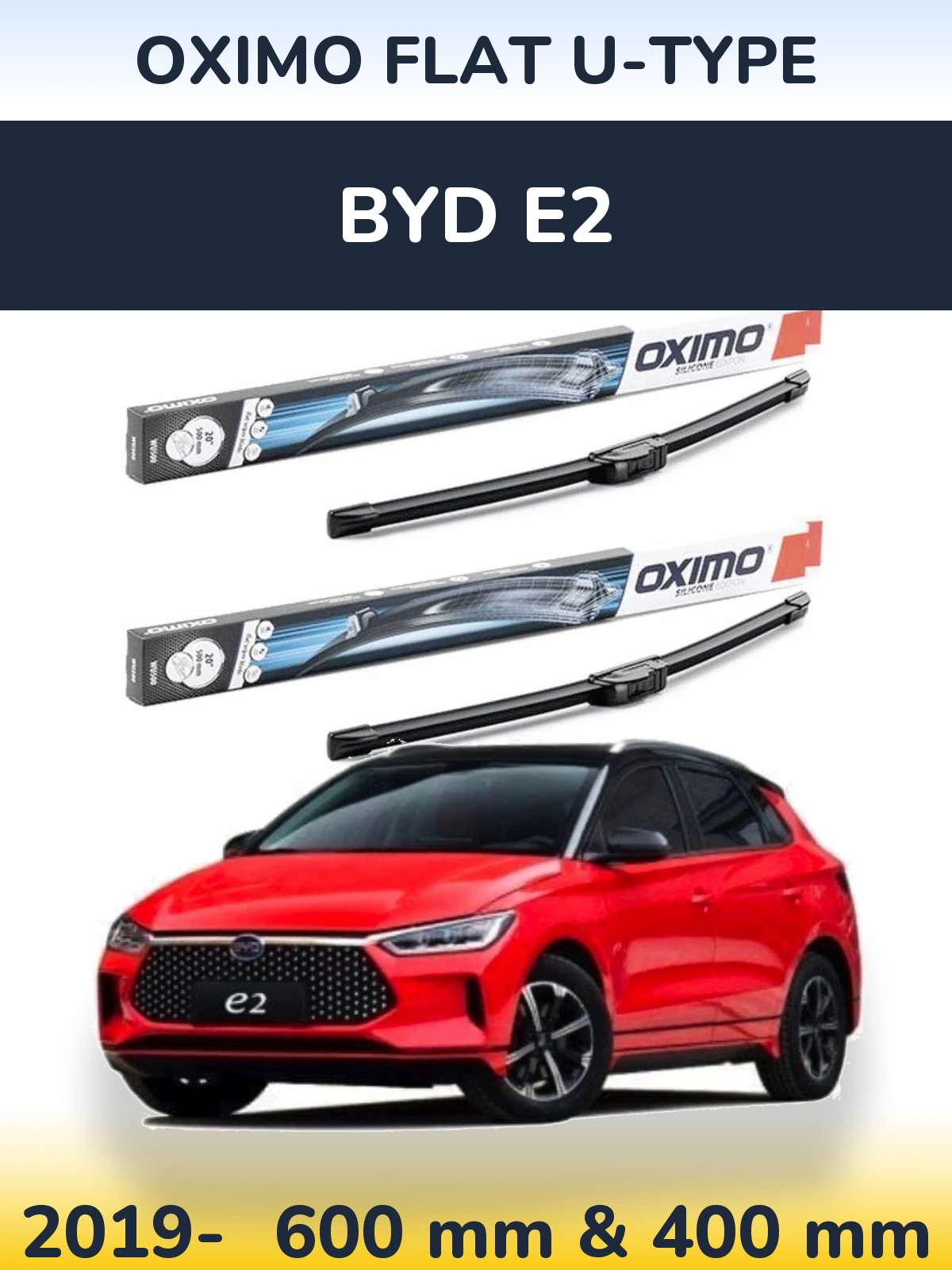 Komplet przednich wycieraczek Oximo Flat U-type 600 & 400 mm do BYD E2 2019-2026