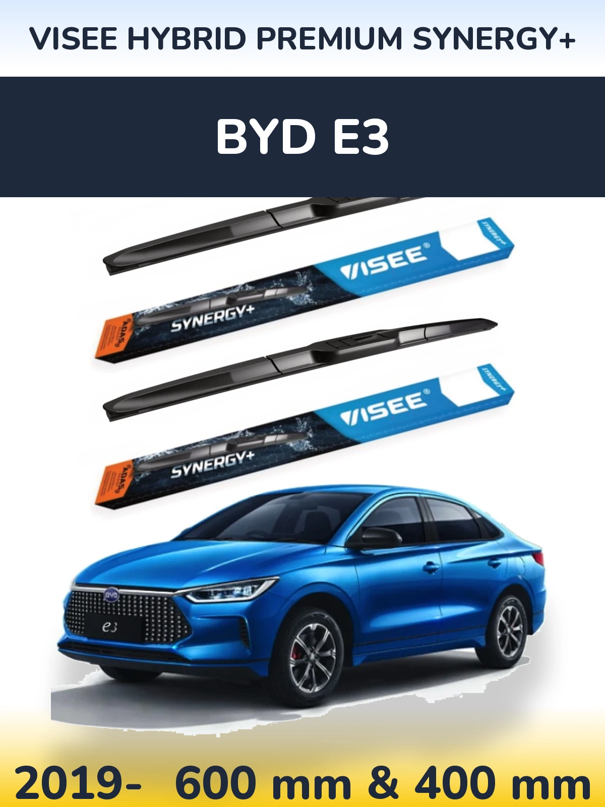 Front wiper blade set VISEE HYBRID PREMIUM SYNERGY+ 600 & 400 mm for BYD E3 2019-2026