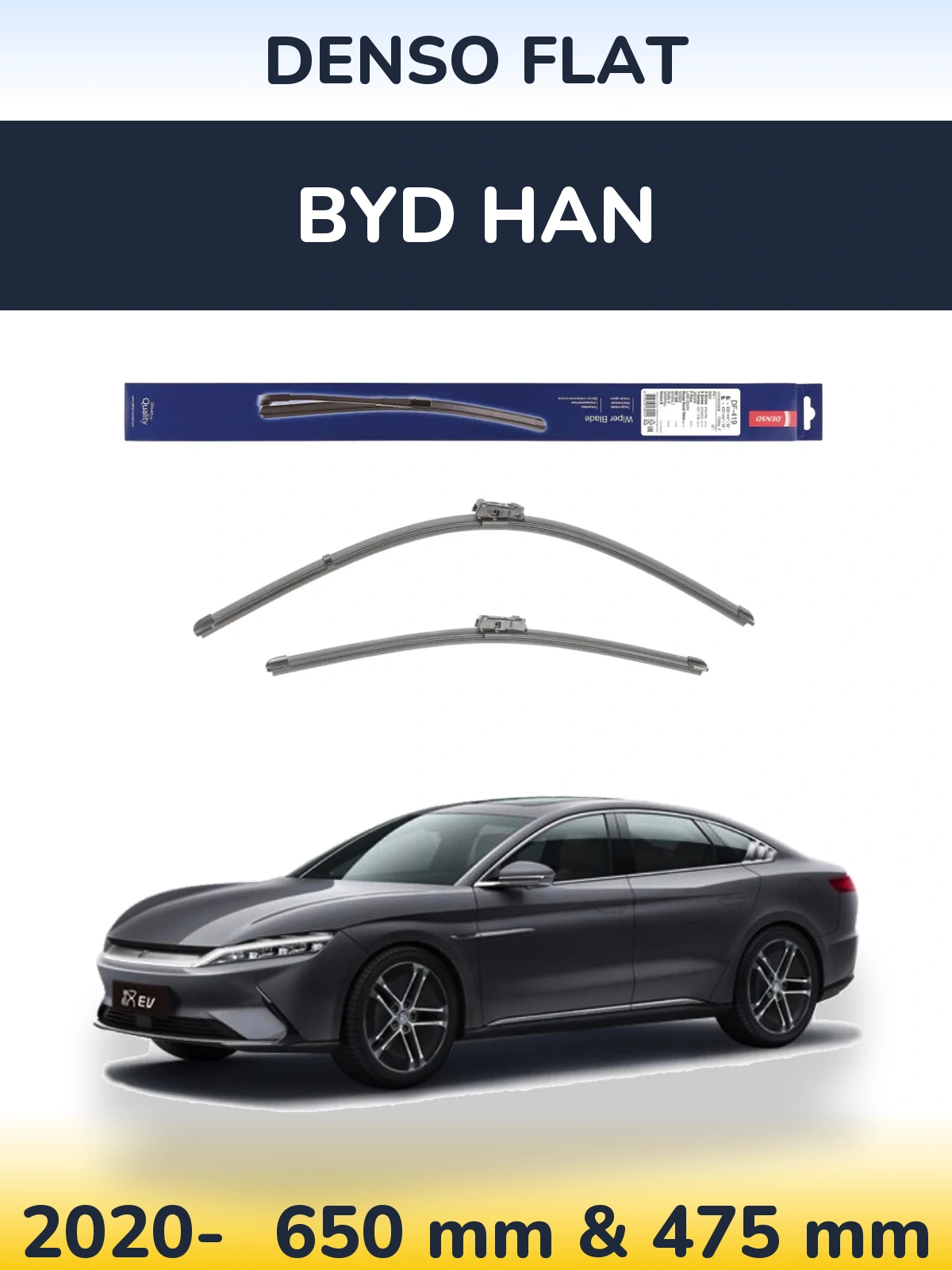 Front wiper blade set Denso Flat 650 & 475 mm for BYD Han 2020-2026