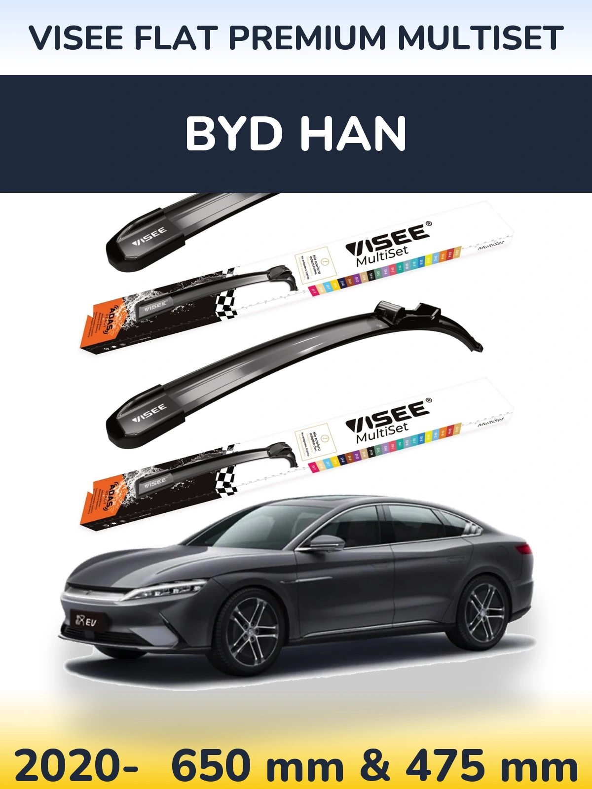 Front wiper blade set VISEE FLAT PREMIUM MultiSet 650 & 475 mm for BYD Han 2020-2026