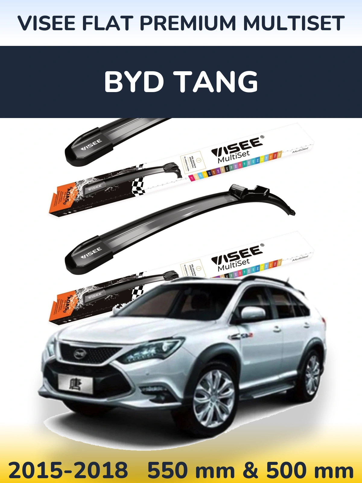 Komplet przednich wycieraczek VISEE FLAT PREMIUM MultiSet 550 & 500 mm do BYD Tang 2015-2018
