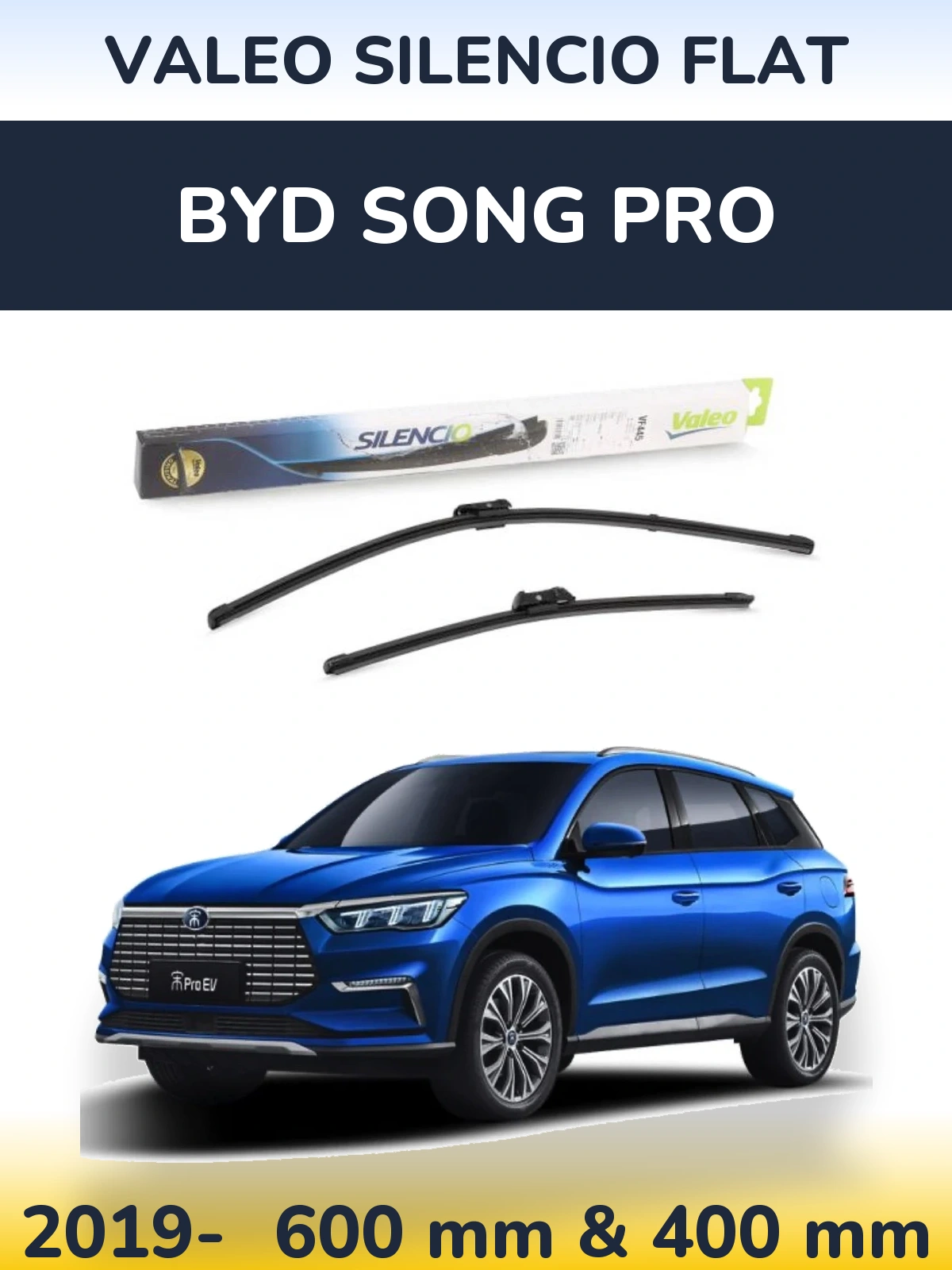 Komplet przednich wycieraczek Valeo Silencio Flat 600 & 400 mm do BYD Song Pro 2019-2026