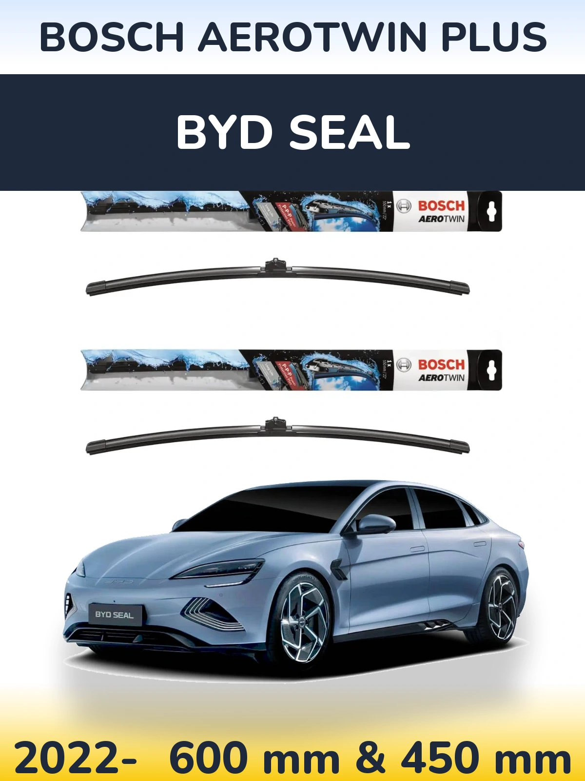 Front wiper blade set BOSCH AeroTwin Plus 600 & 450 mm for BYD Seal 2022-2026