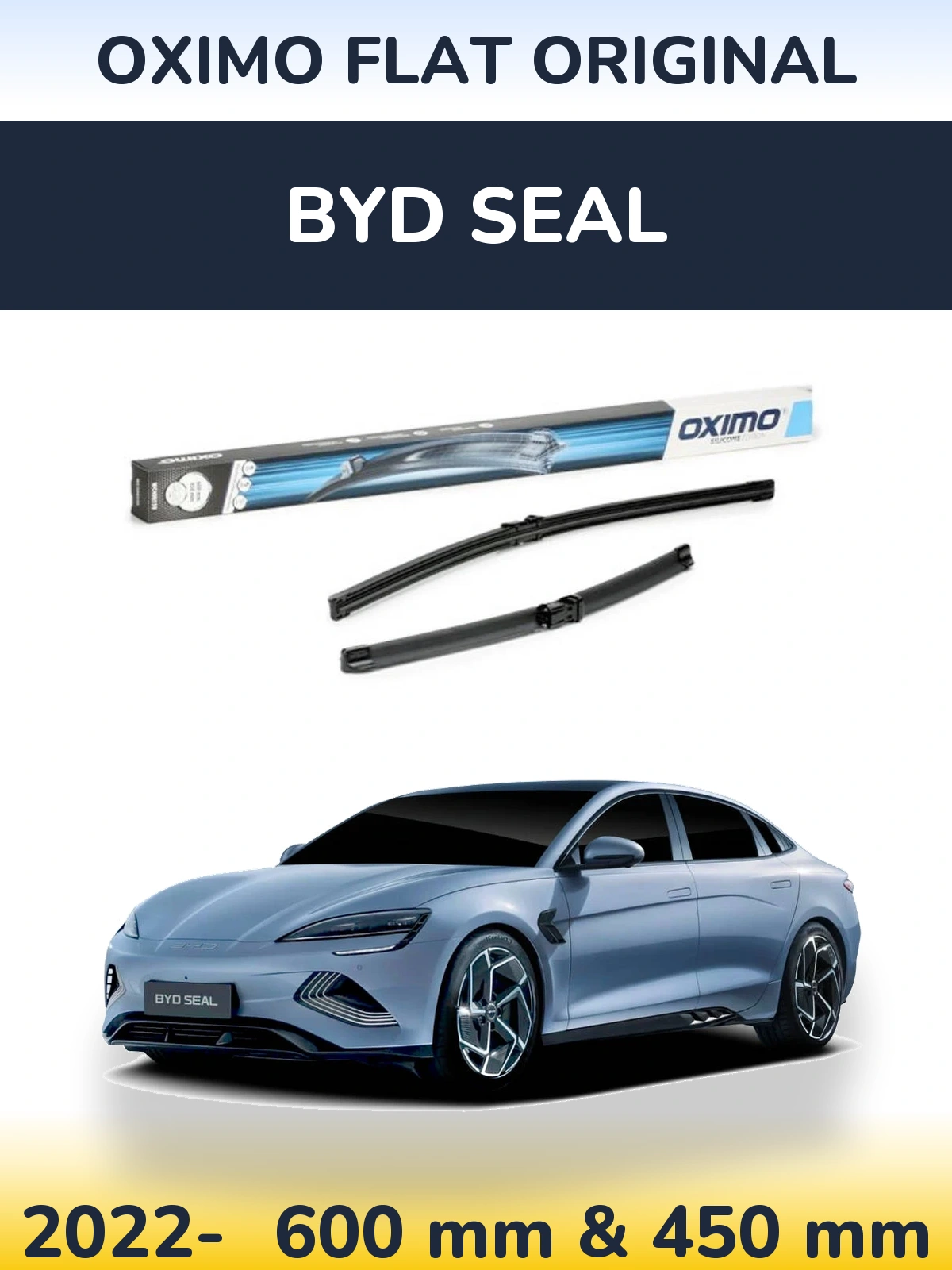 Комплект передних дворников Oximo Flat Original 600 & 450 мм для BYD Seal 2022-2026