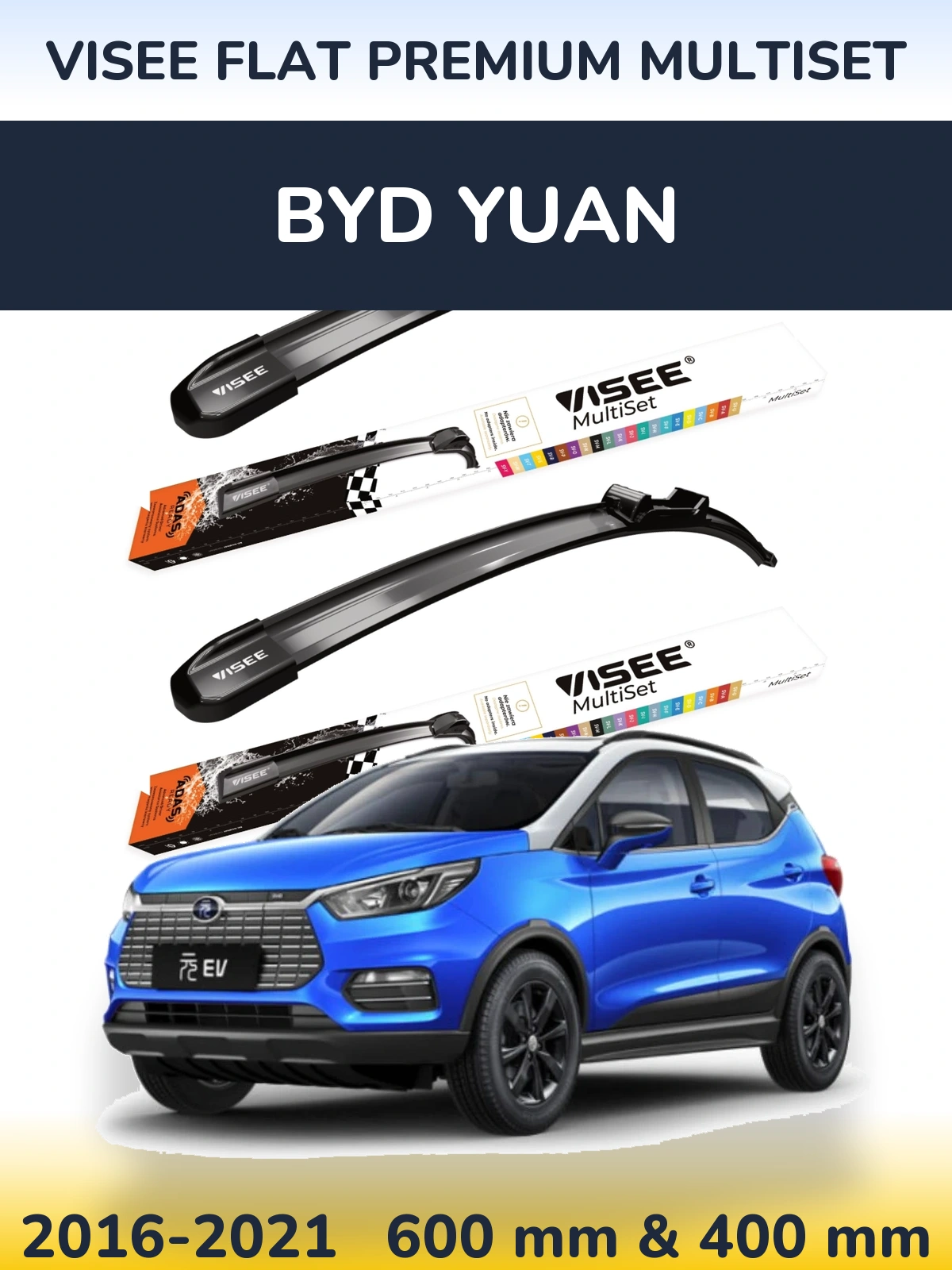 Front wiper blade set VISEE FLAT PREMIUM MultiSet 600 & 400 mm for BYD Yuan 2016-2021