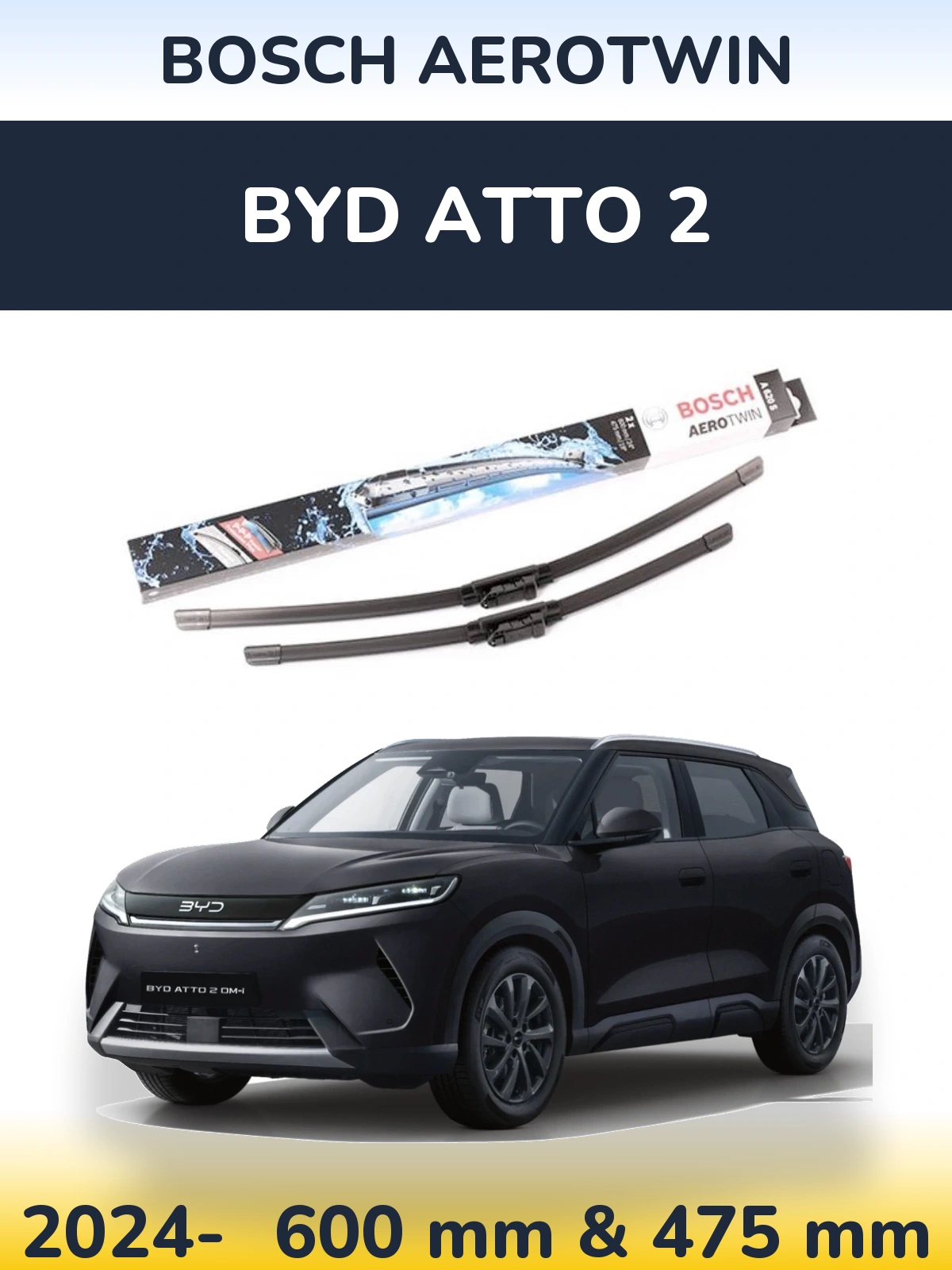 Комплект передних дворников BOSCH AeroTwin 600 & 475 мм для BYD Atto 2 2024-2026