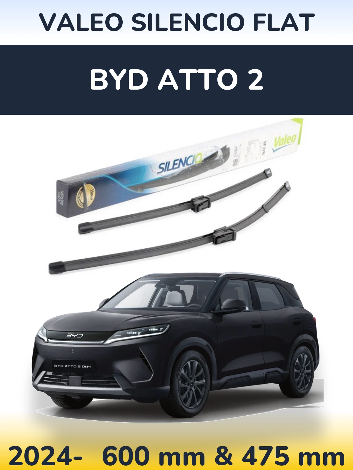 Komplet przednich wycieraczek Valeo Silencio Flat 600 & 475 mm do BYD Atto 2 2024-2026