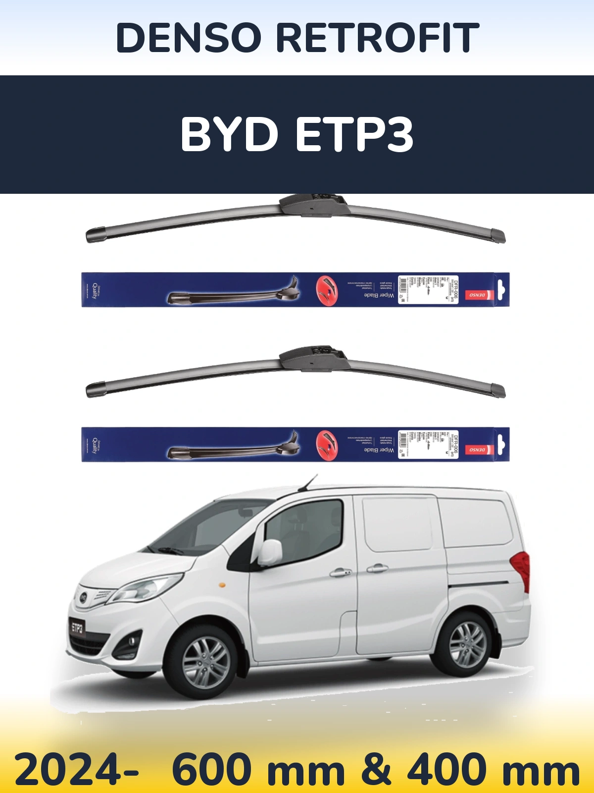 Комплект передних дворников Denso Retrofit 600 & 400 мм для BYD ETP3 2024-2026