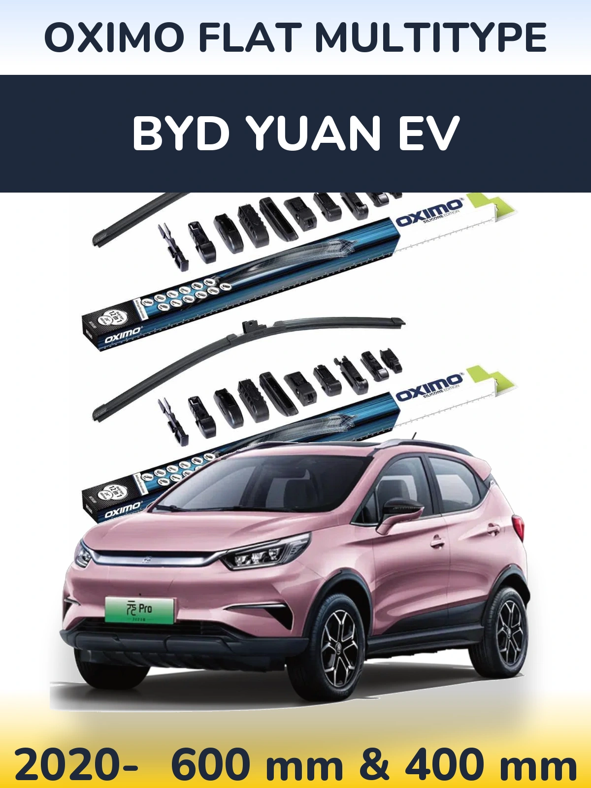 Front wiper blade set Oximo Flat MultiTypee 600 & 400 mm for BYD Yuan EV 2020-2026