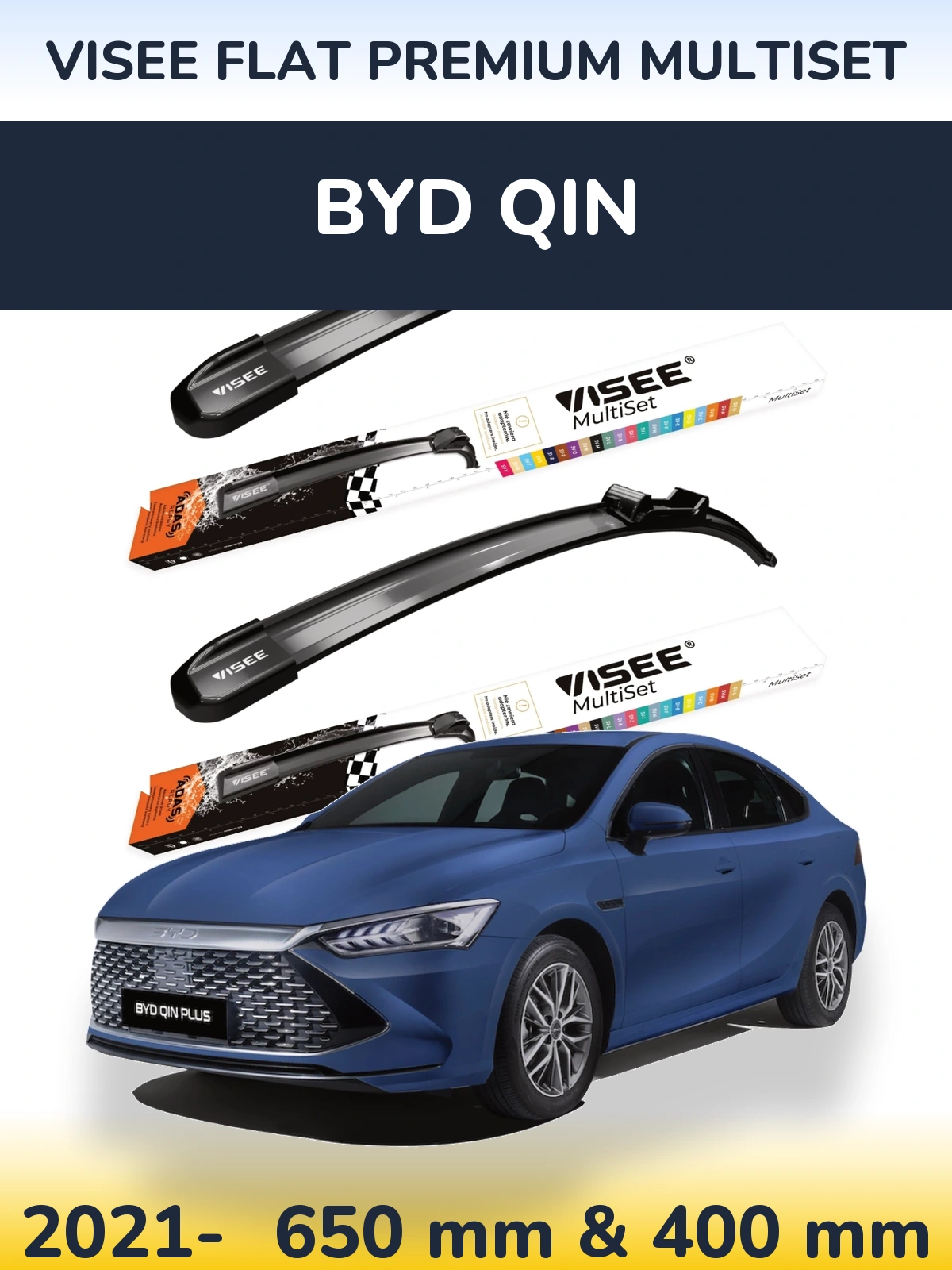 Komplet przednich wycieraczek VISEE FLAT PREMIUM MultiSet 650 & 400 mm do BYD Qin 2021-2026
