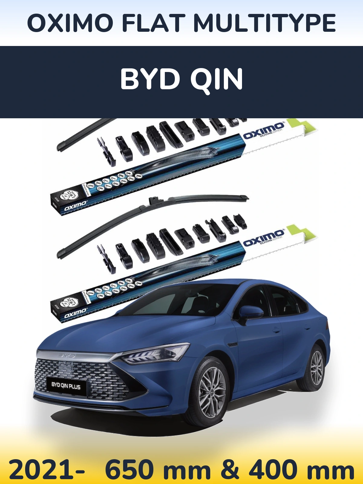Комплект передних дворников Oximo Flat MultiТипe 650 & 400 мм для BYD Qin 2021-2026