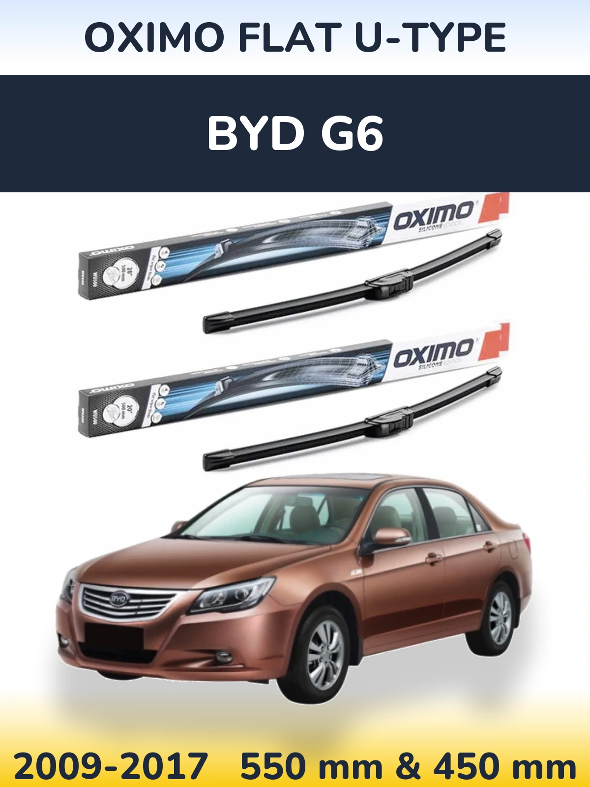 Komplet przednich wycieraczek Oximo Flat U-type 550 & 450 mm do BYD G6 2009-2017