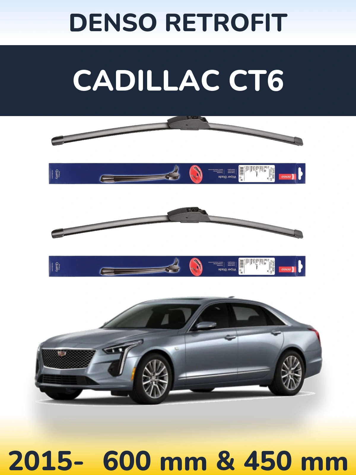 Komplet przednich wycieraczek Denso Retrofit 600 & 450 mm do Cadillac CT6 2015-2026