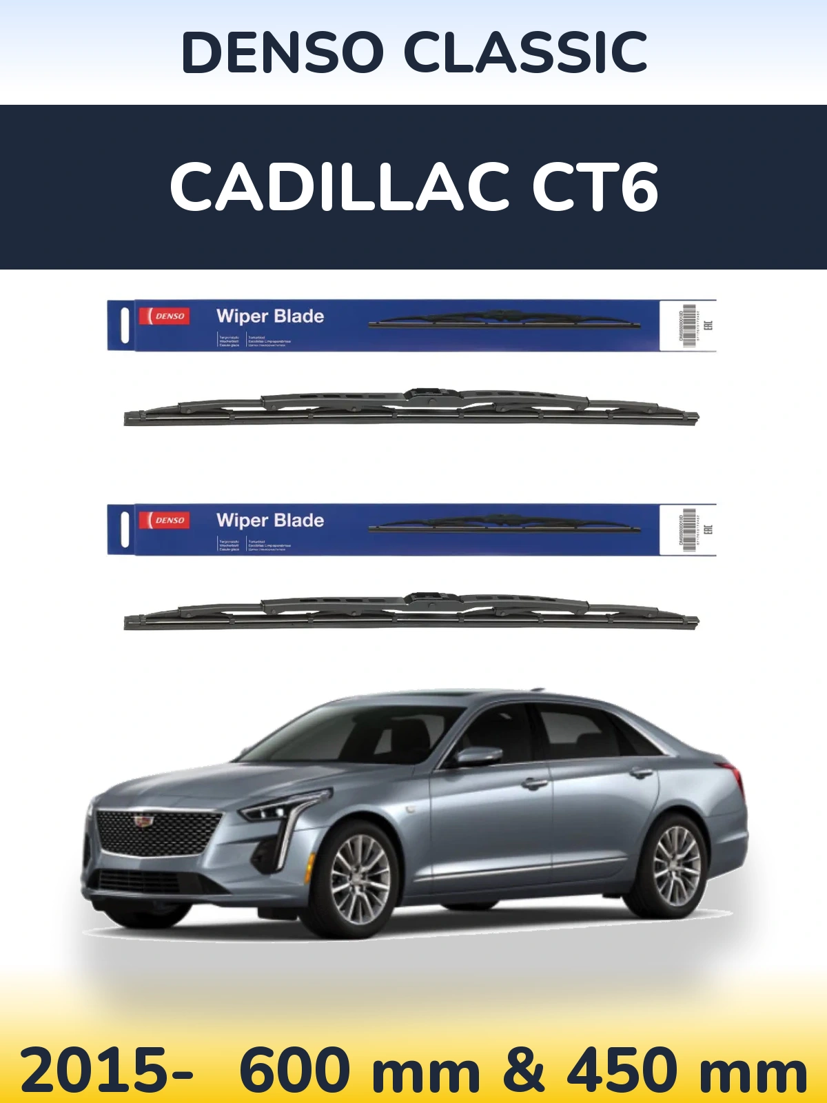 Front wiper blade set Denso Classic 600 & 450 mm for Cadillac CT6 2015-2026