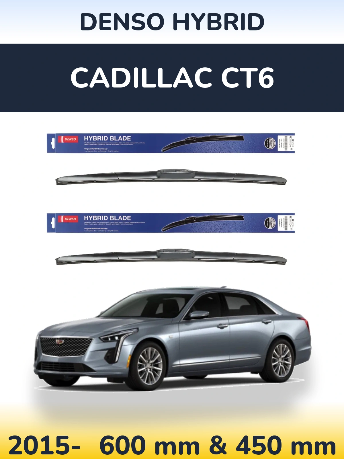 Komplet przednich wycieraczek Denso Hybrid 600 & 450 mm do Cadillac CT6 2015-2026