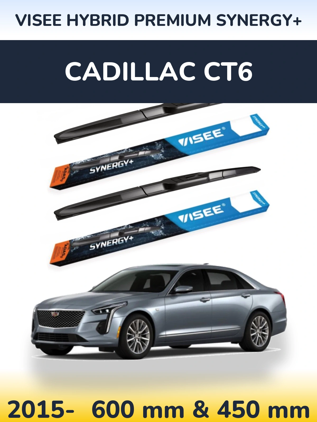 Komplet przednich wycieraczek VISEE HYBRID PREMIUM SYNERGY+ 600 & 450 mm do Cadillac CT6 2015-2026