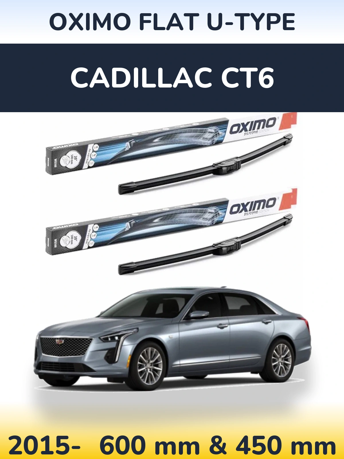 Komplet przednich wycieraczek Oximo Flat U-type 600 & 450 mm do Cadillac CT6 2015-2026