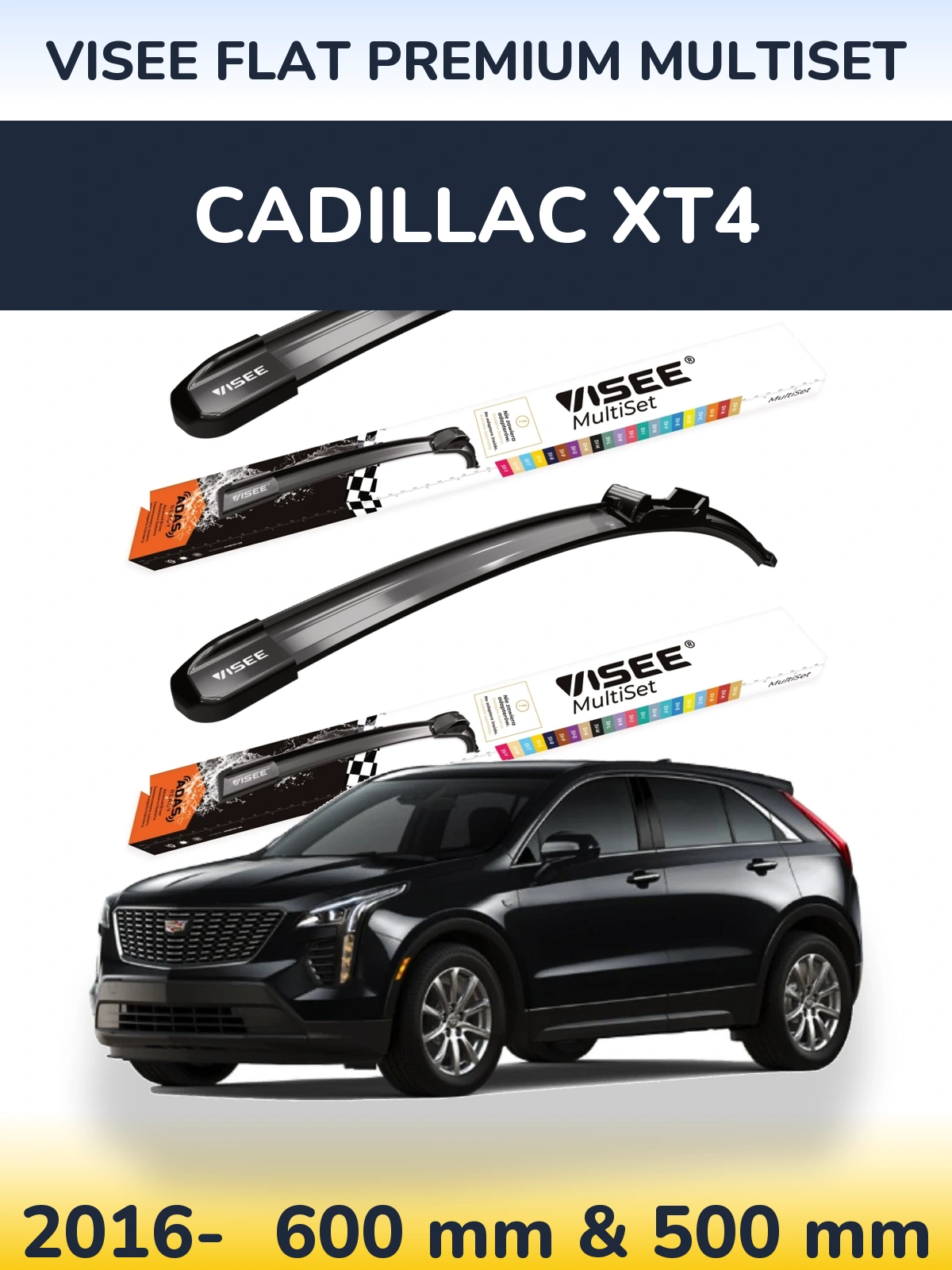 Komplet przednich wycieraczek VISEE FLAT PREMIUM MultiSet 600 & 500 mm do Cadillac XT4 2016-2026
