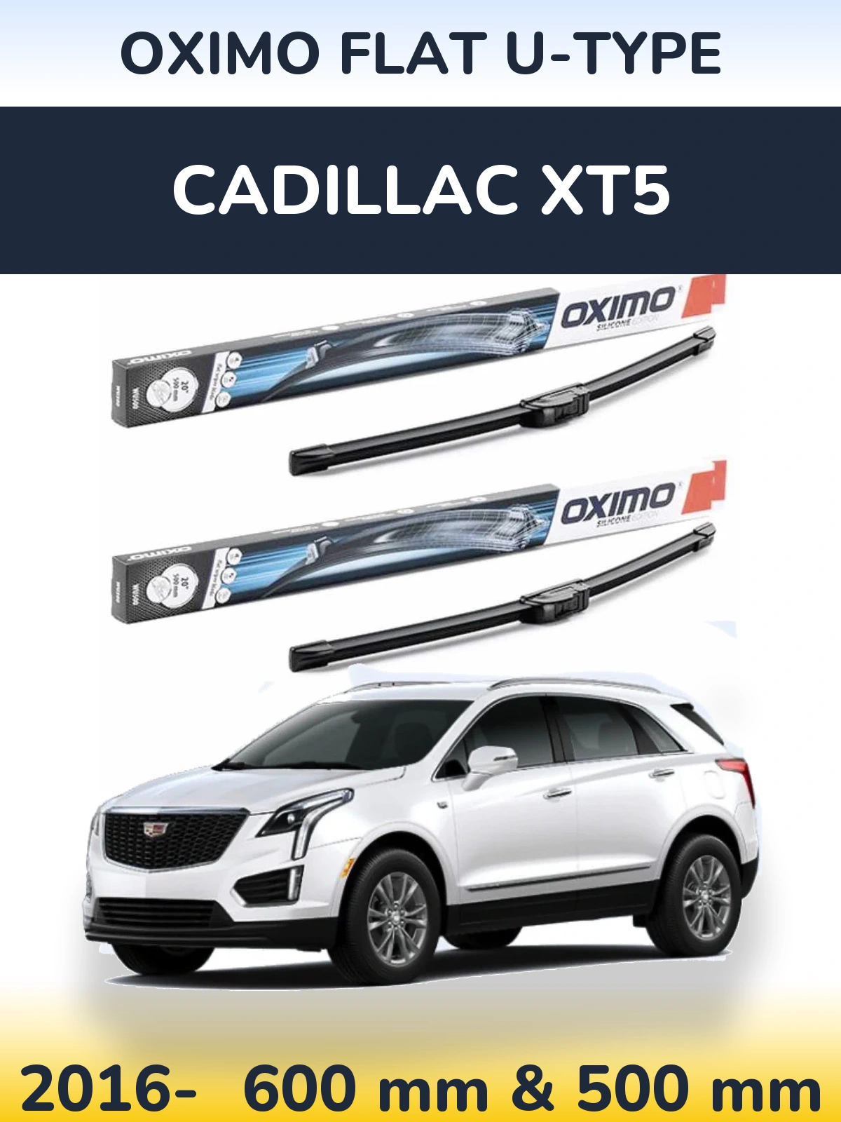 Komplet przednich wycieraczek Oximo Flat U-type 600 & 500 mm do Cadillac XT5 2016-2026