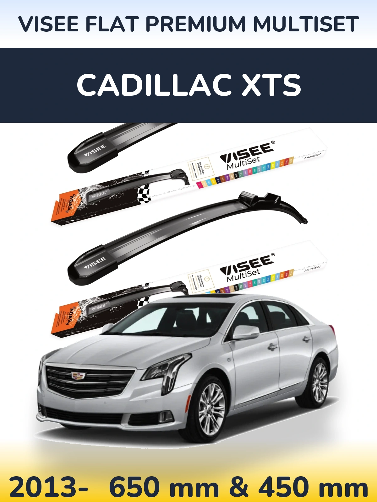 Комплект передних дворников VISEE FLAT PREMIUM MultiSet 650 & 450 мм для Cadillac XTS 2013-2026