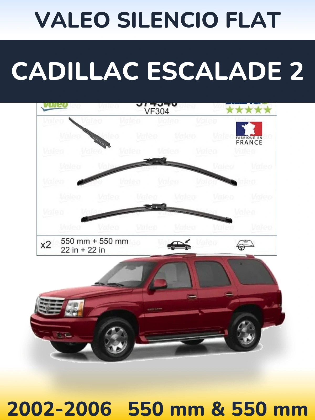 Komplet przednich wycieraczek Valeo Silencio Flat 550 & 550 mm do Cadillac Escalade 2 2002-2006