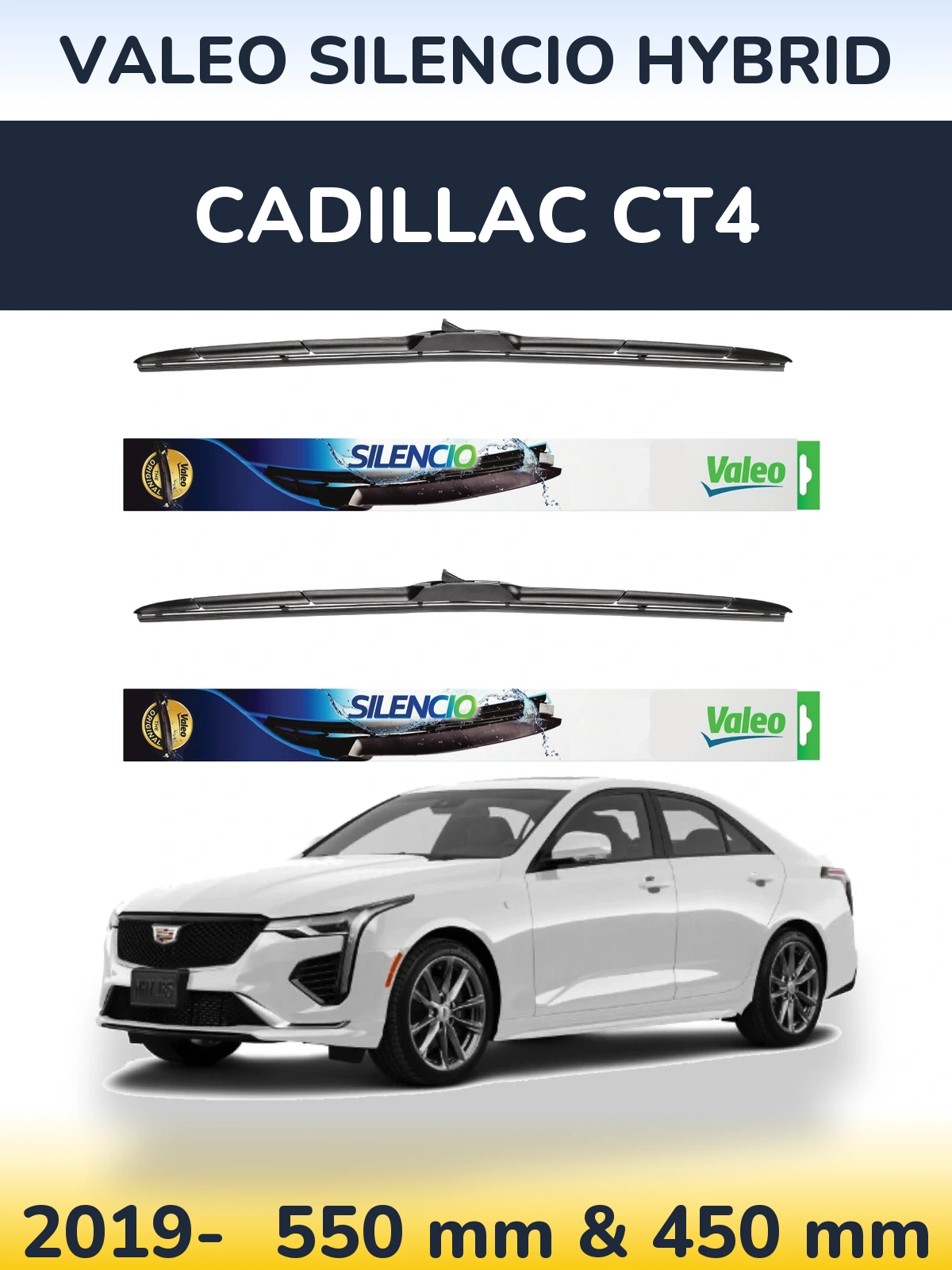 Komplet przednich wycieraczek Valeo Silencio Hybrid 550 & 450 mm do Cadillac CT4 2019-2026