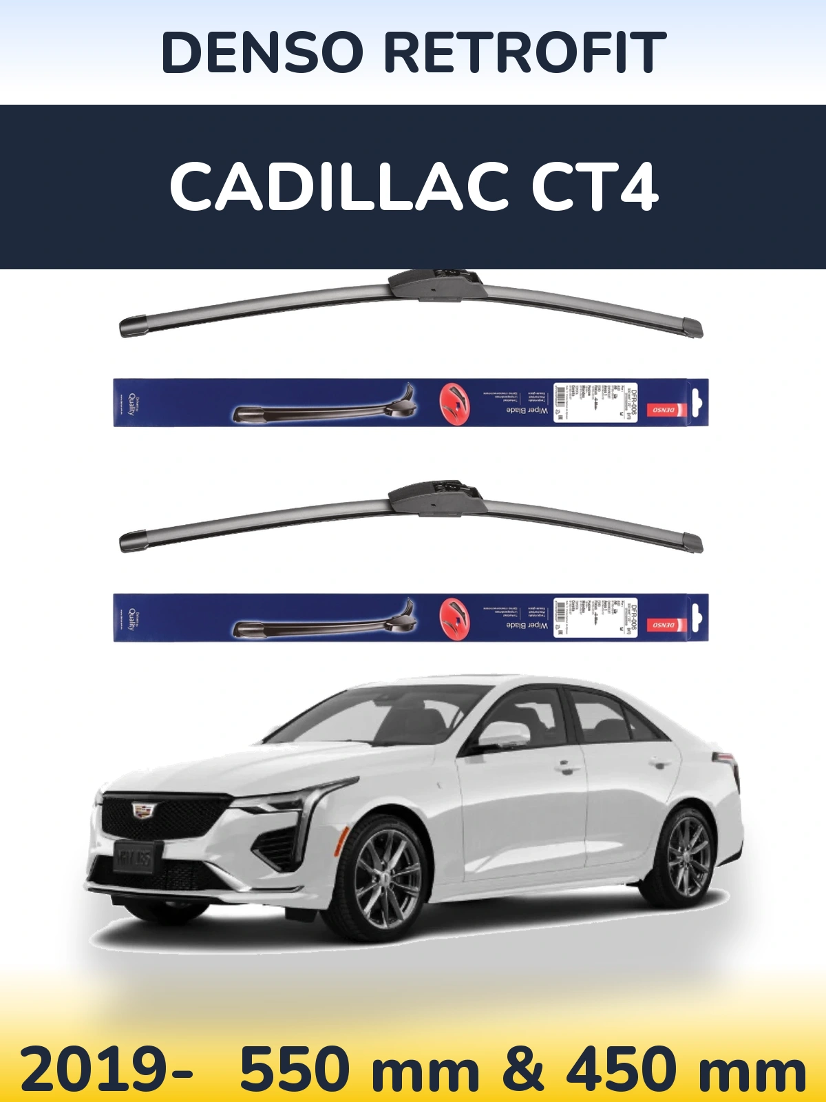 Front wiper blade set Denso Retrofit 550 & 450 mm for Cadillac CT4 2019-2026