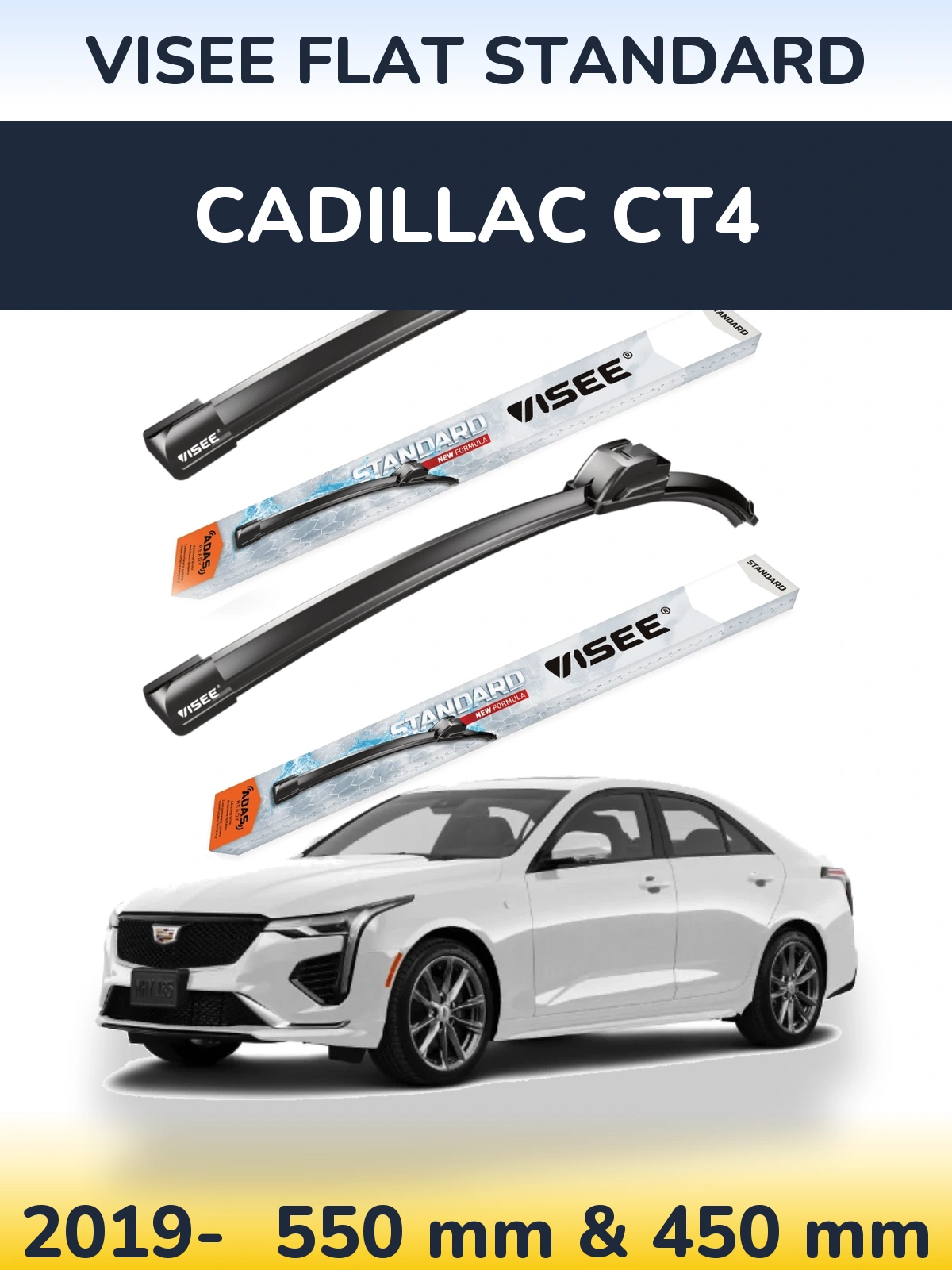 Komplet przednich wycieraczek VISEE FLAT STANDARD 550 & 450 mm do Cadillac CT4 2019-2026