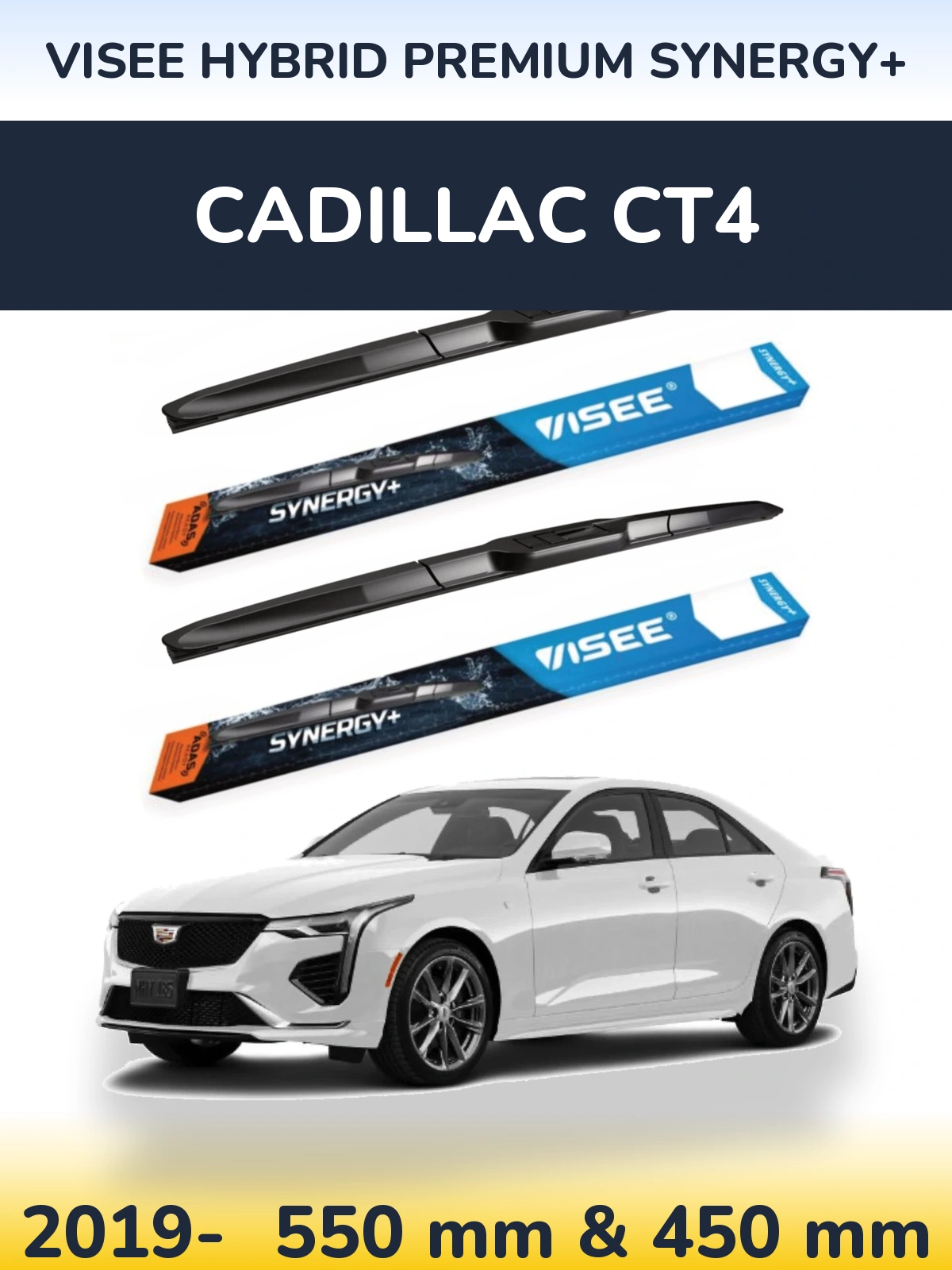 Komplet przednich wycieraczek VISEE HYBRID PREMIUM SYNERGY+ 550 & 450 mm do Cadillac CT4 2019-2026