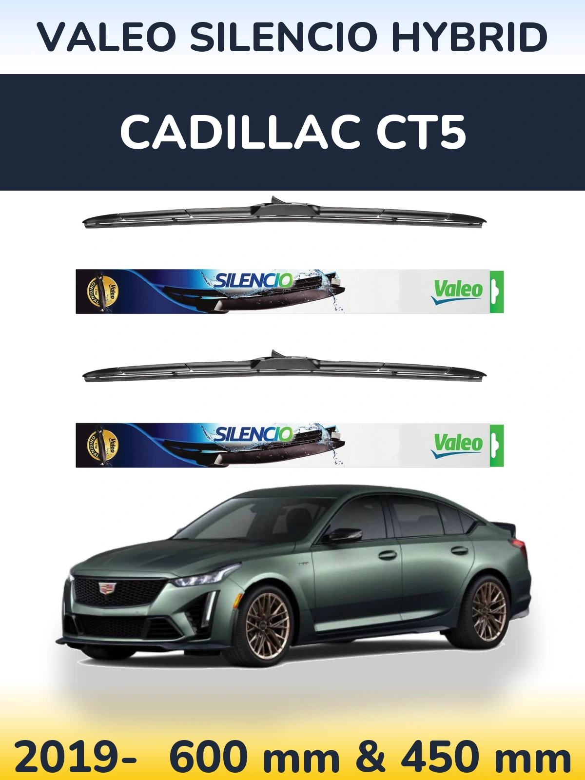 Komplet przednich wycieraczek Valeo Silencio Hybrid 600 & 450 mm do Cadillac CT5 2019-2026