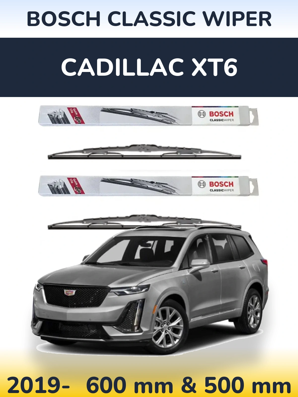 Комплект передних дворников BOSCH Classic Wiper 600 & 500 мм для Cadillac XT6 2019-2026