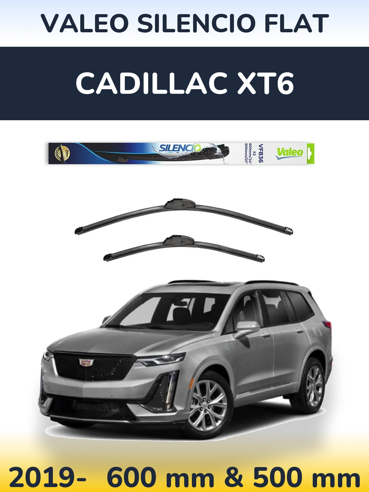 Комплект передніх щіток Valeo Silencio Flat 600 & 500 мм для Cadillac XT6 2019-2026