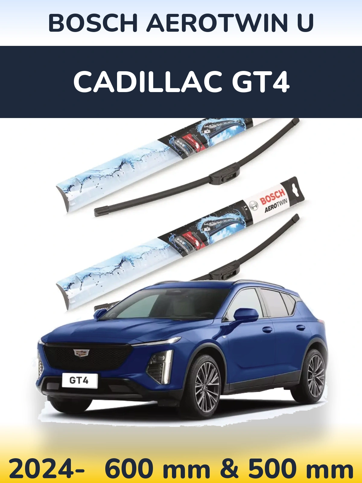 Komplet przednich wycieraczek BOSCH AeroTwin U 600 & 500 mm do Cadillac GT4 2024-2026