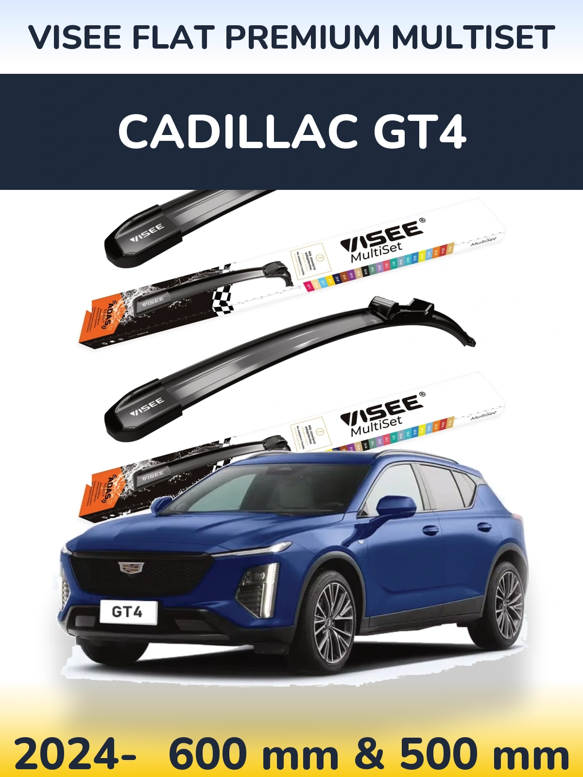 Komplet przednich wycieraczek VISEE FLAT PREMIUM MultiSet 600 & 500 mm do Cadillac GT4 2024-2026